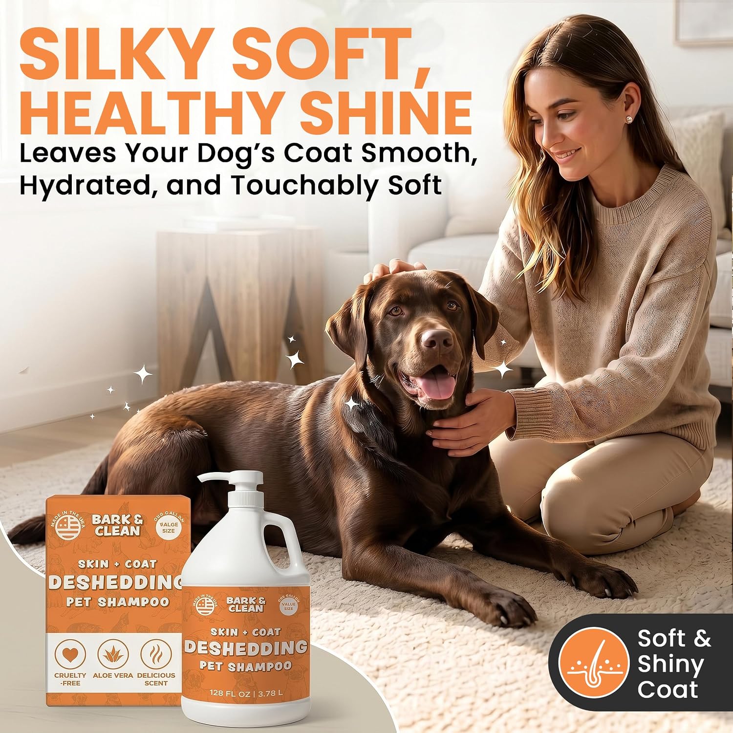 Deshedding Dog Shampoo, Gallon Sized - Skin and Coat Shedding Shampoo with Pump, 18:1 Dilution - Made with Baking Soda, Aloe, and Coconut for Buildup and Dander - Image 8