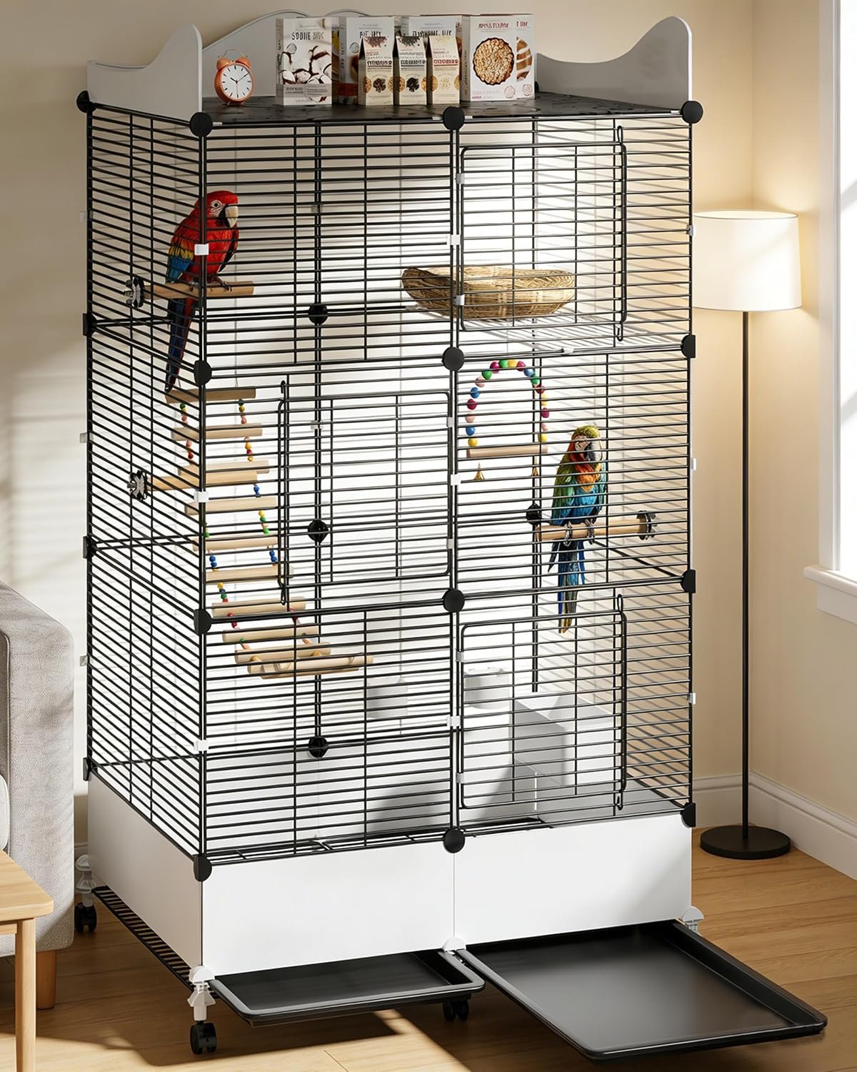 Encrypted Bird Cage Large Bird Cages 57-Inch, Top Storage Space, Bottom Splash Guard with Essential Bird Supplies – Durable & Spacious Aviary – Budgies & Cockatiels - Image 7