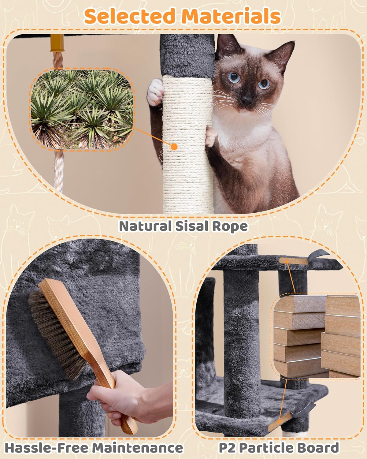 Yaheetech 63in Large Cat Tree for Heavy Cats up to 22lbs, Anti-Wobble Tower with Condo & Hammock, Space-Saving for Indoor Multi-Pet Households, Stops Furniture Scratching - Image 7