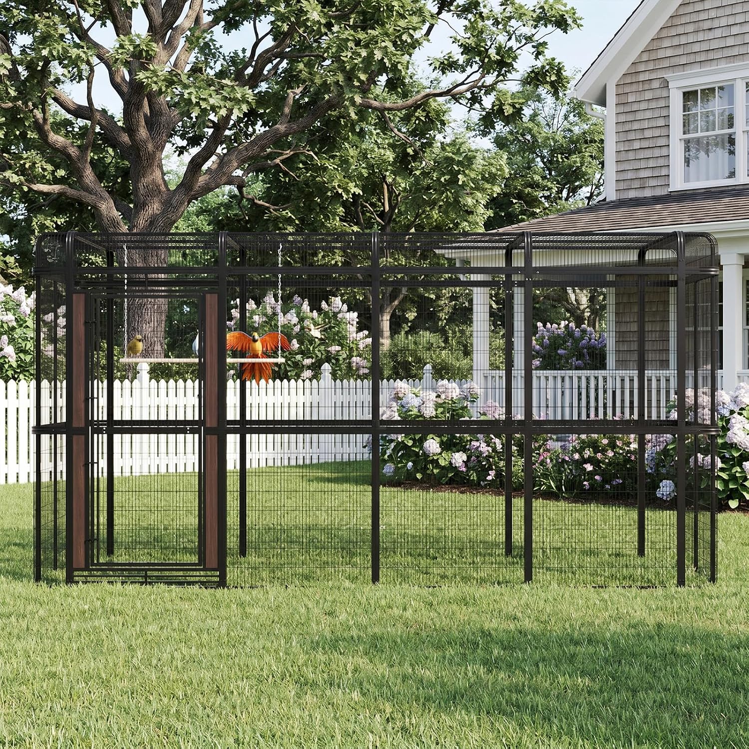 154" Heavy Duty Outdoor Walk-in Bird Cage - Carbon Crystal Board & Metal Aviary for Macaws, Budgies, Conures, Lovebirds & More - Spacious Flight Cage for Large & Small Birds