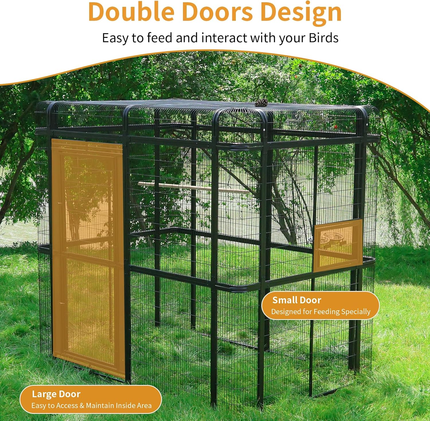 154" Heavy Duty Outdoor Walk-in Bird Cage - Carbon Crystal Board & Metal Aviary for Macaws, Budgies, Conures, Lovebirds & More - Spacious Flight Cage for Large & Small Birds - Image 6