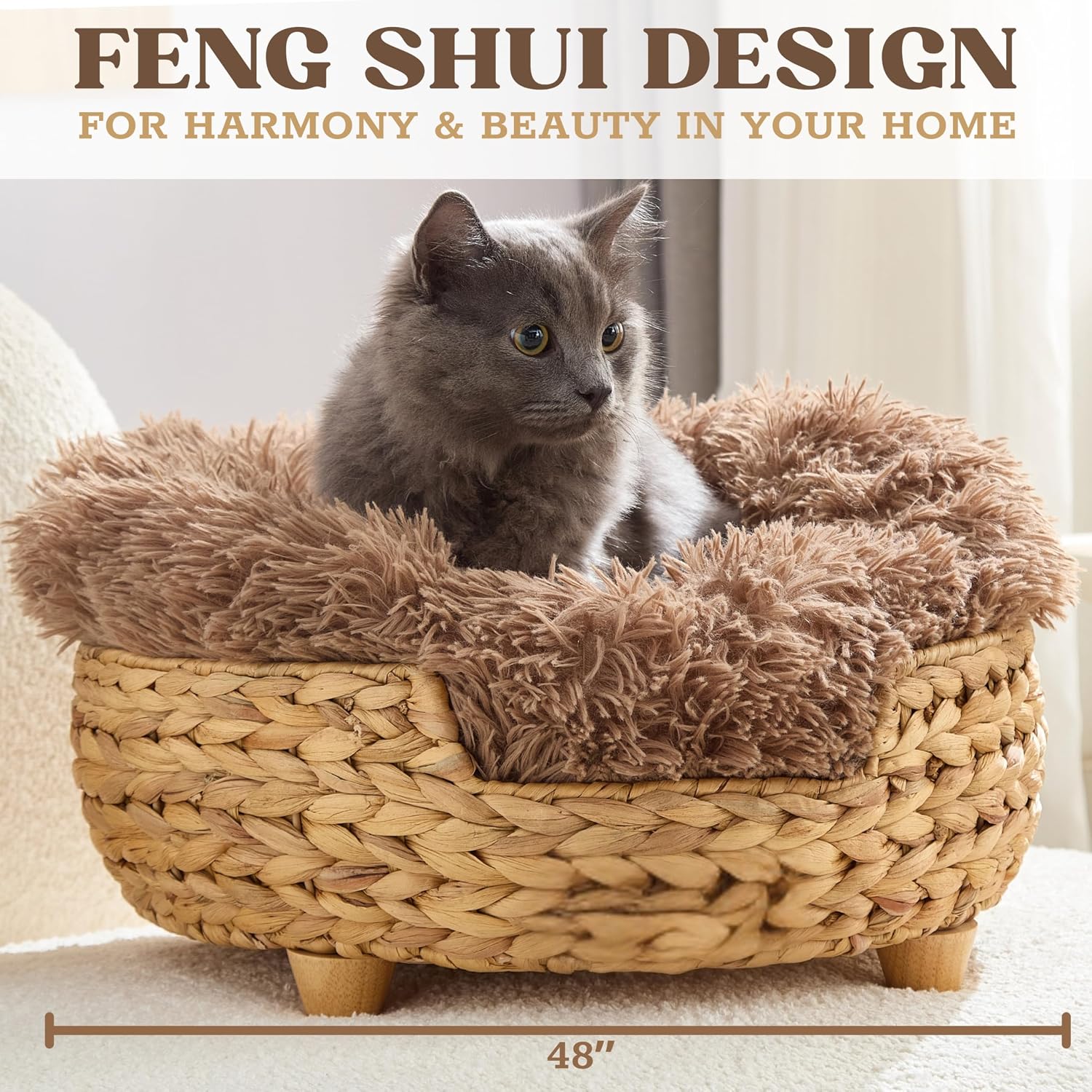 Cat Luxury Cat Bed for Indoor Cats, Plush Furniture for Comfort and Relaxation, Soft Covered Nest for Cats, Washable Warm Design with Modern Zen Style - Image 2