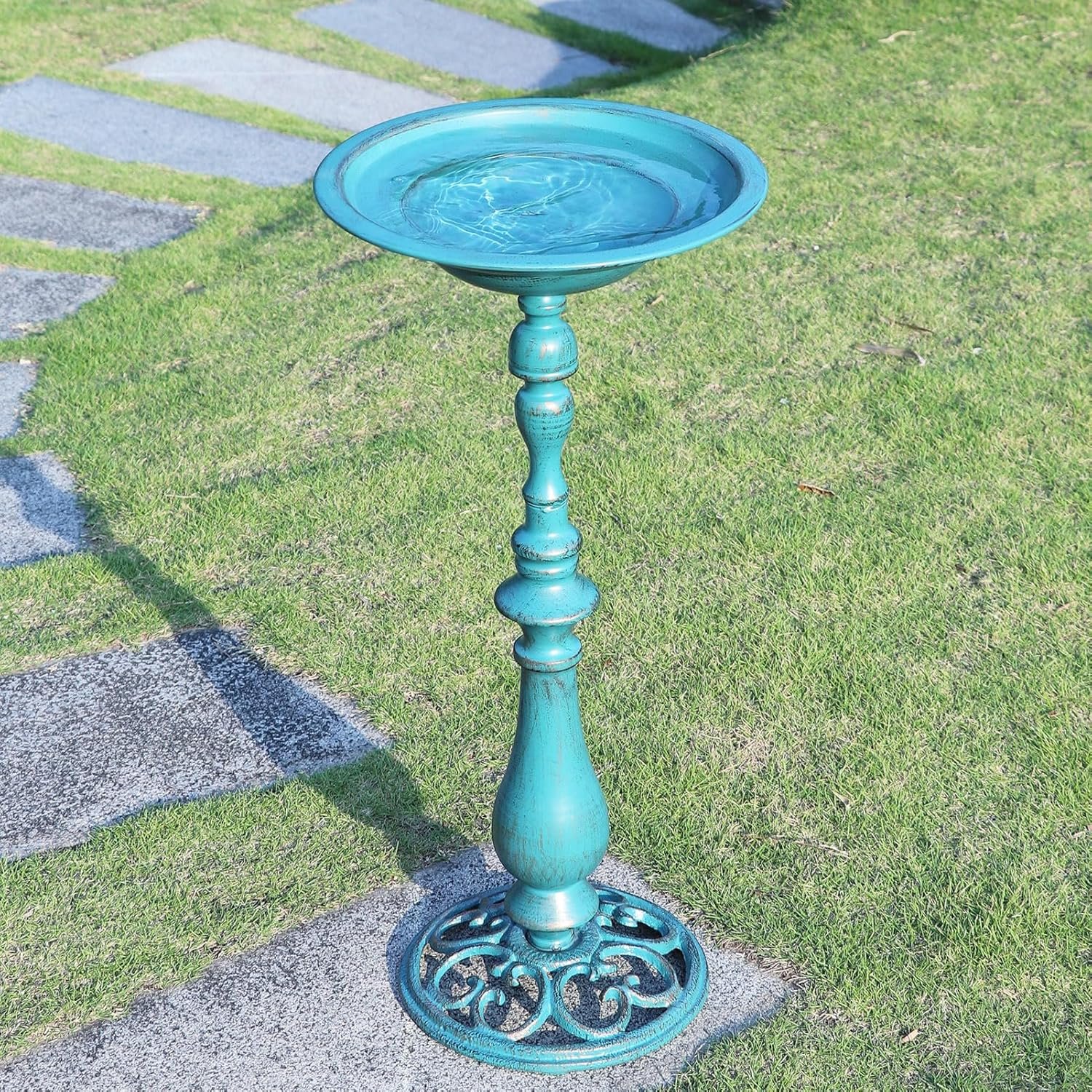 26.6"H Cast Iron Pedestal Bird Bath,Metal Birdbath for Outdoors (Blue) | Bird Bath for Outside,Tall Bird Baths,Bird Feeder Seed Tray for Garden Yard Decor - Image 7