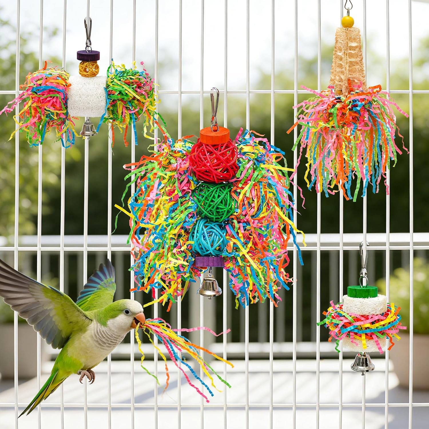 4PCS Bird Parrot Foraging Toys Parakeet Chewing Hanging Toy Shredder Paper Cage Accessories for Small Parrots Parakeets Conures Cockatiels Love Birds Cage Toy (4Pack) - Image 7