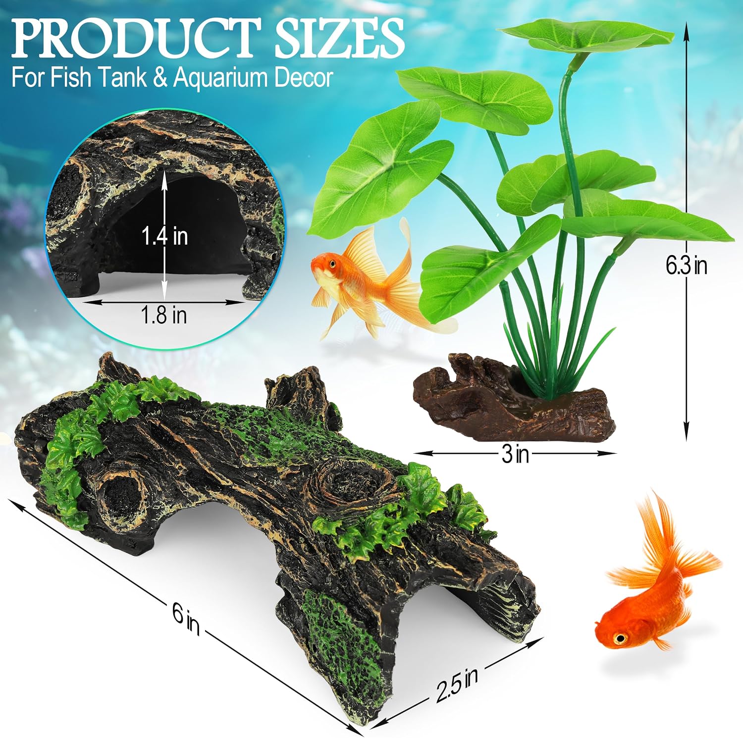 MyLifeUNIT Fish Tank Decor, Silk Aquarium Plants and Hollow Tree Trunk Decor for Betta, Goldfish, Turtle, Reptile Decoration - Image 3