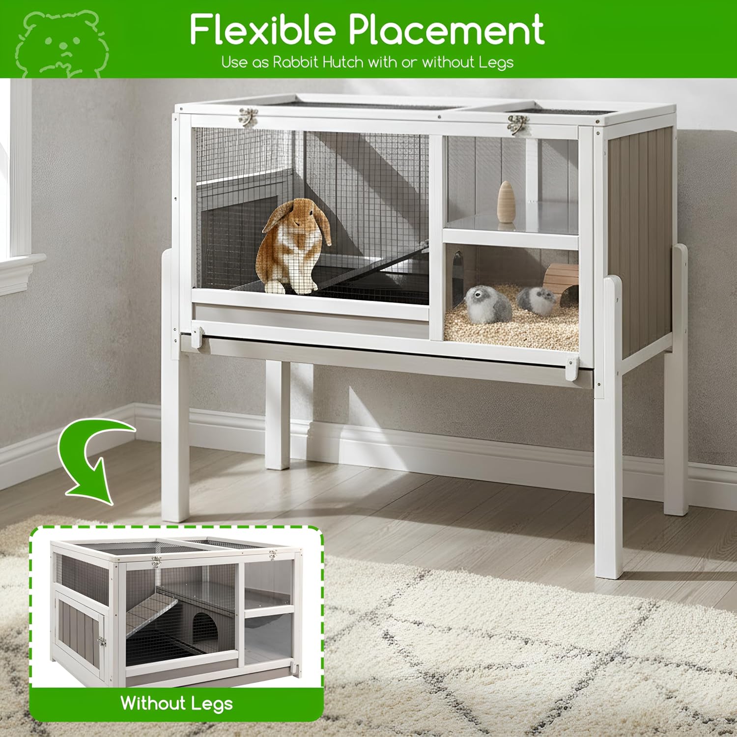 Guinea Pig Cages with Detachable Legs, 2-Storey Indoor Guinea Pig House Hamster Rabbit Cages for Small Animals with Pull Out Tray, Metal Strip Ramp, Ramp, Hideout - Image 3