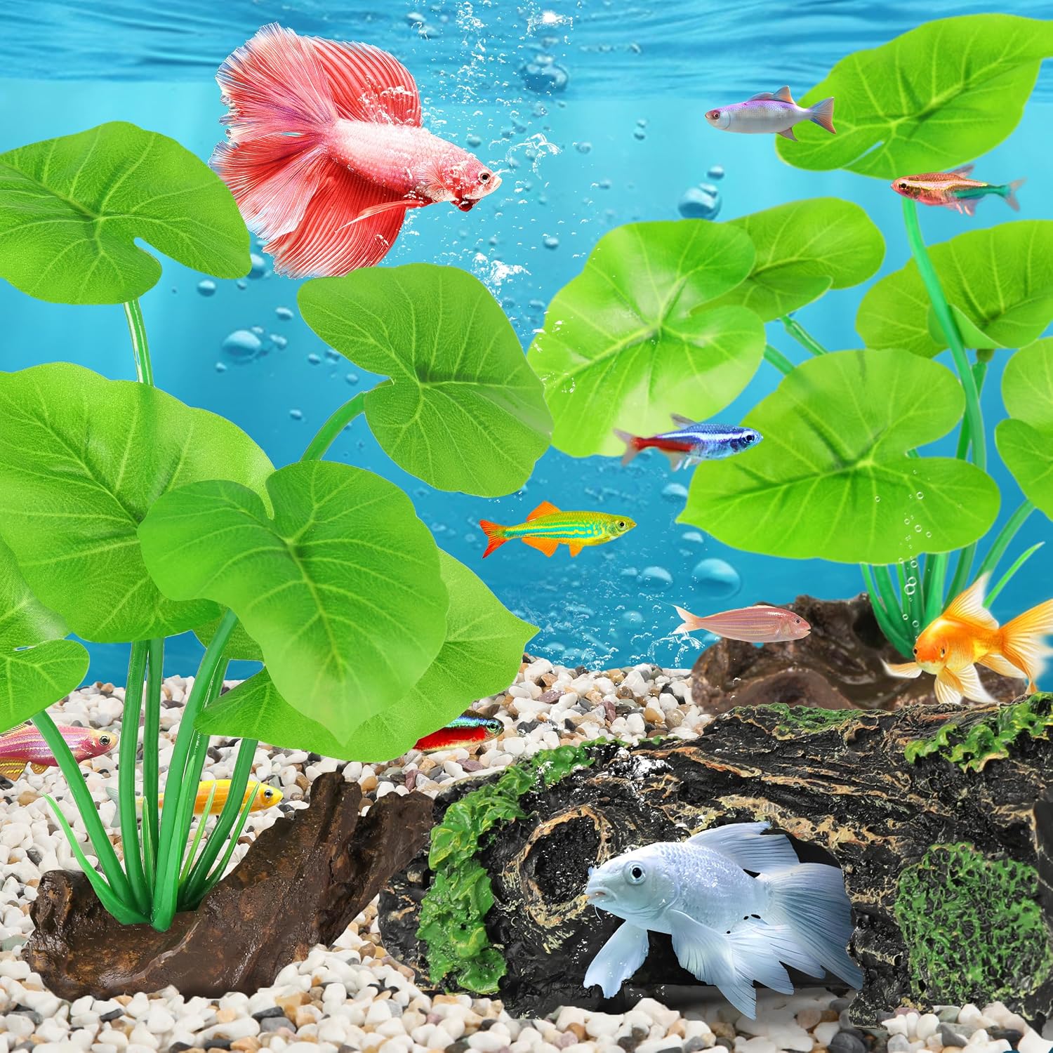 MyLifeUNIT Fish Tank Decor, Silk Aquarium Plants and Hollow Tree Trunk Decor for Betta, Goldfish, Turtle, Reptile Decoration - Image 8