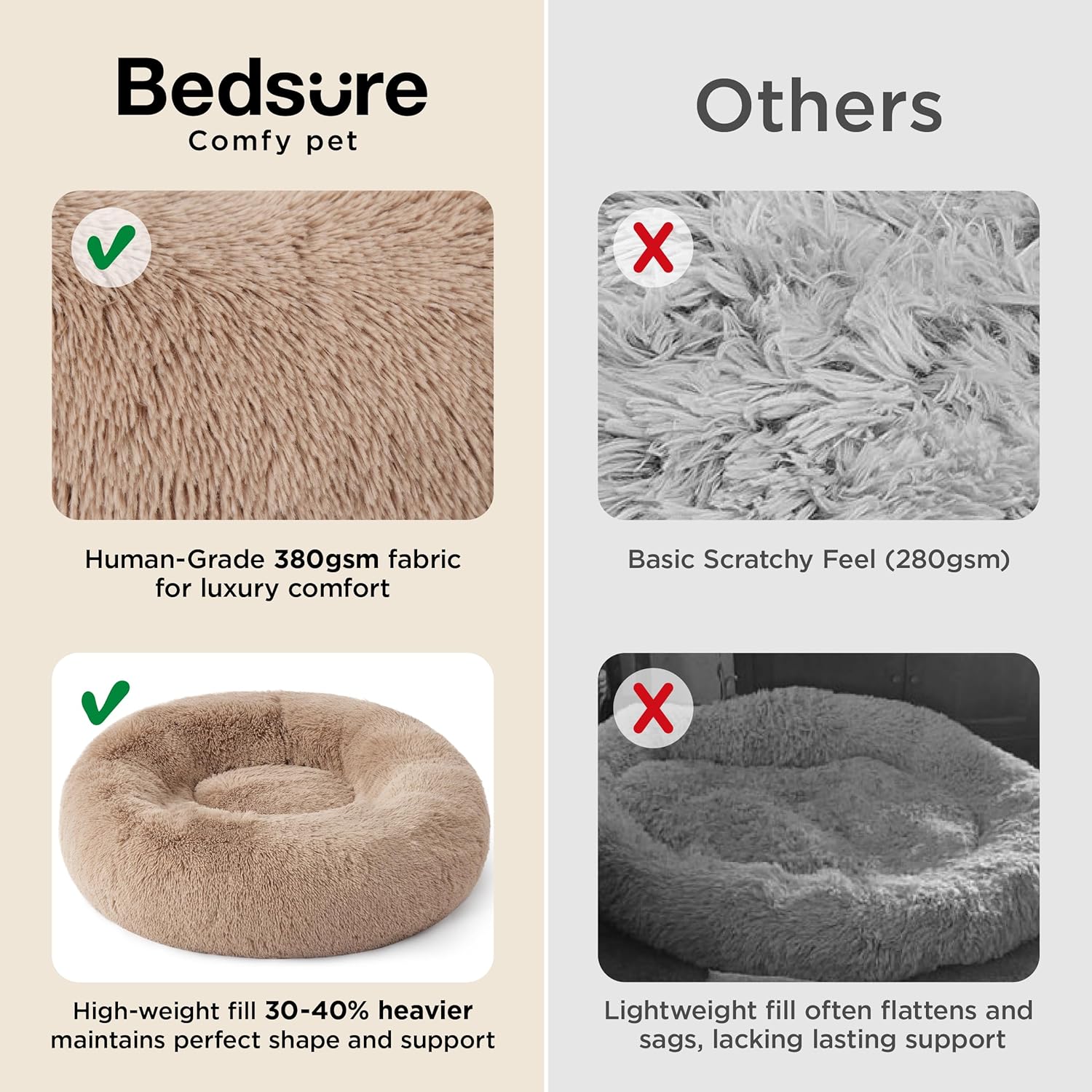 Bedsure Calming Small Dog Bed Donut Washable Cat&Puppy Bed,23 inches Camel | Fluffy Faux Fur Round Cuddler,Machine Washable,Anti-Slip Bottom,Anti-Anxiety,Deep Sleeping for Large Cat & Pets Up to 25 Lbs - Image 3