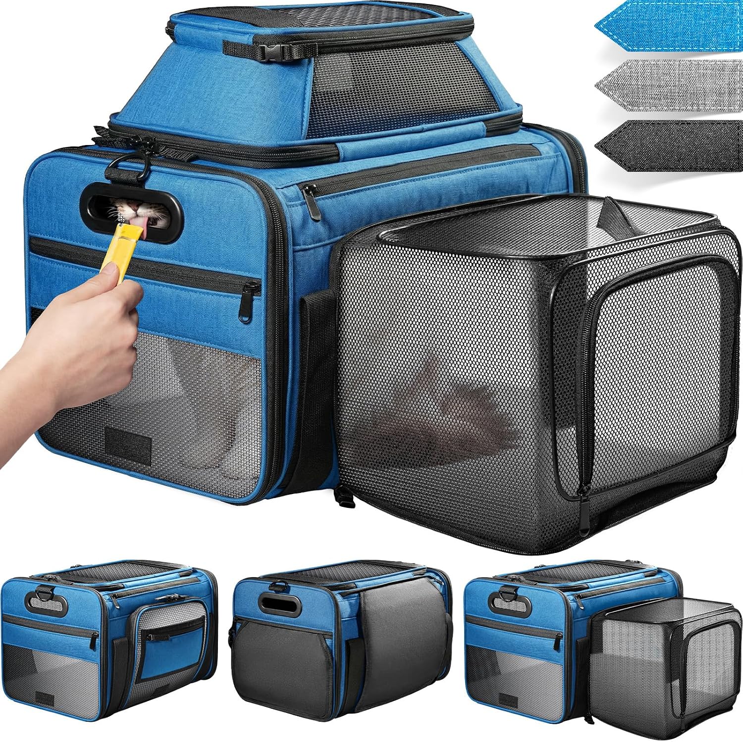 Top and Side Expandable Pet Carrier with Treat & Pet Window,18x13x9.5 Inch Southwest Frontier Airline Approved,Soft-Sided Dog Carrier for Small Dogs and Cats,Travel Cat Carrier with Self-Locking