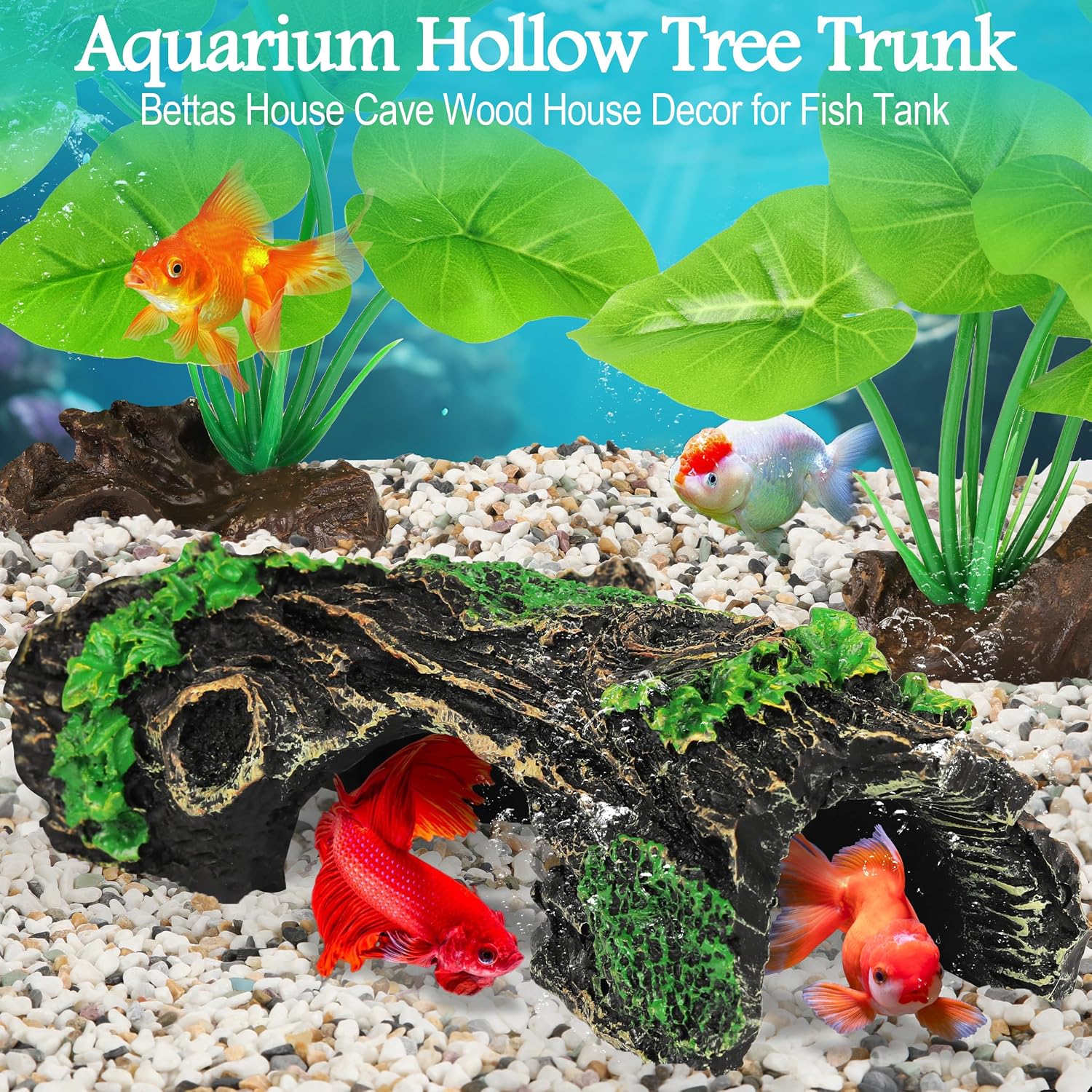 MyLifeUNIT Fish Tank Decor, Silk Aquarium Plants and Hollow Tree Trunk Decor for Betta, Goldfish, Turtle, Reptile Decoration - Image 4