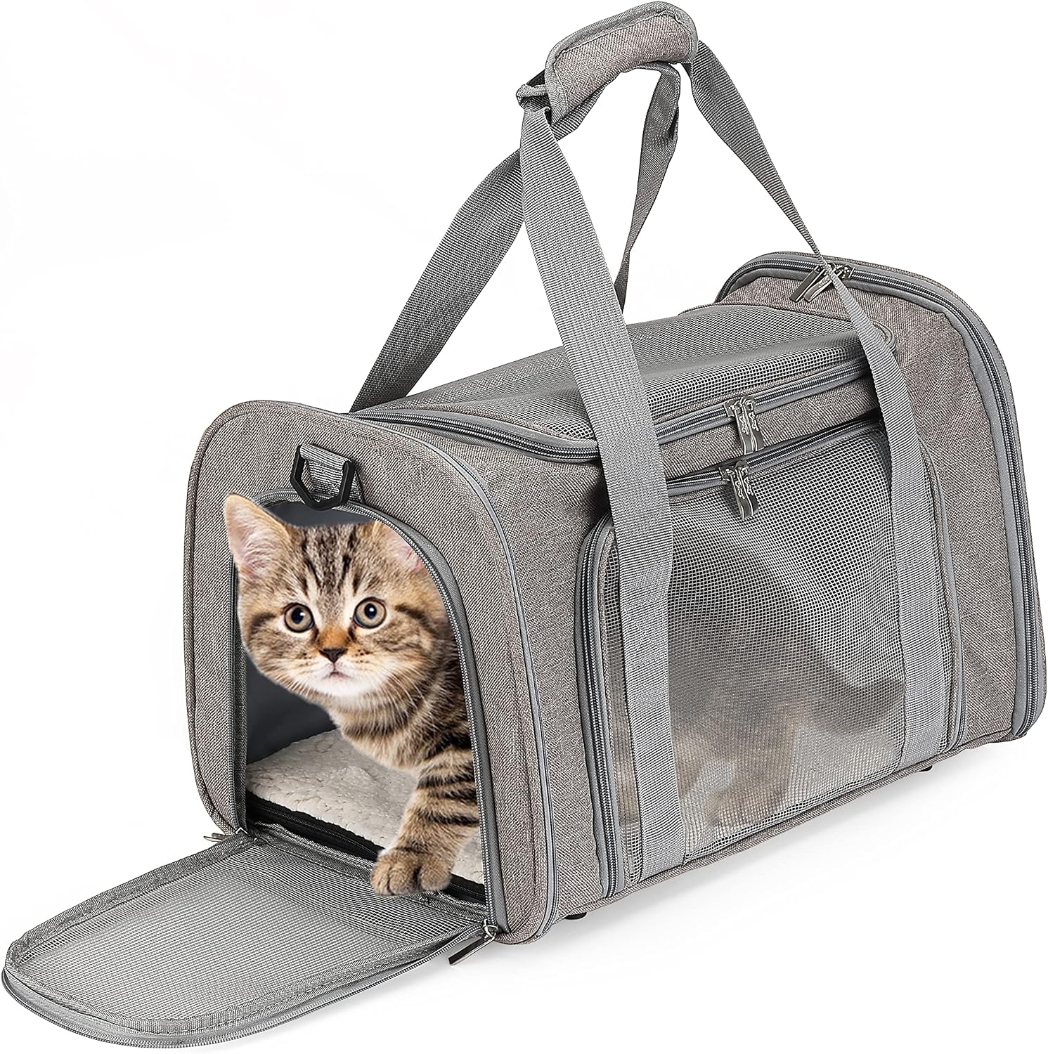 Mr. Pen- Pet Carrier, 17.5" x 11.2" x 11.5", Medium Size, Gray | Portable Travel Carrier for Small Pets, Cats & Small Dogs, Breathable Mesh, Safety Inner Leash
