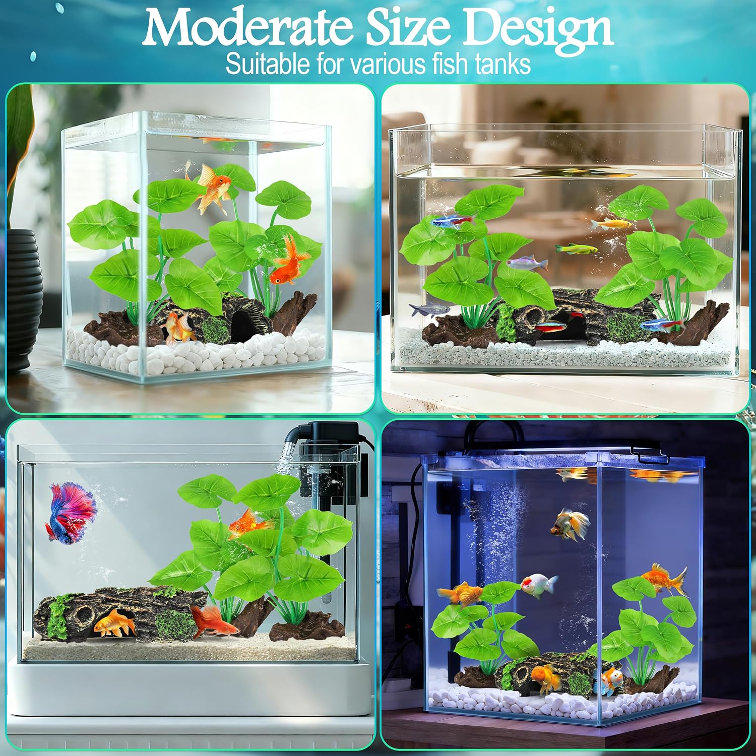 MyLifeUNIT Fish Tank Decor, Silk Aquarium Plants and Hollow Tree Trunk Decor for Betta, Goldfish, Turtle, Reptile Decoration - Image 6