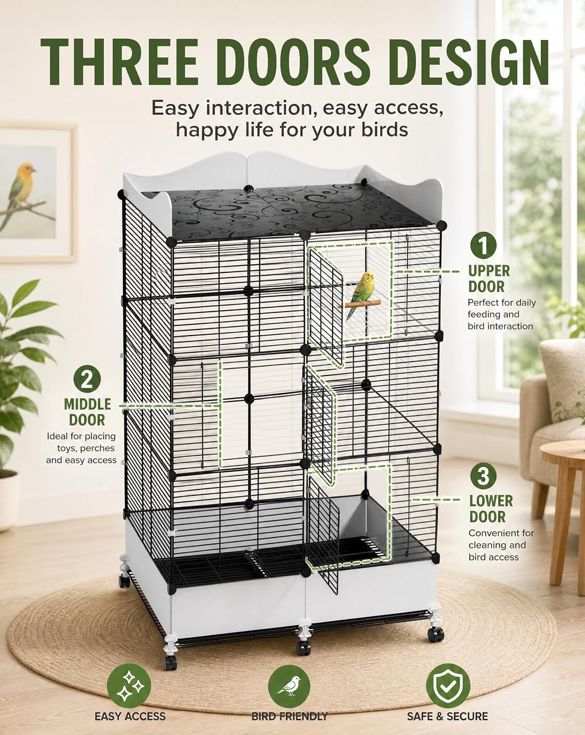 Encrypted Bird Cage Large Bird Cages 57-Inch, Top Storage Space, Bottom Splash Guard with Essential Bird Supplies – Durable & Spacious Aviary – Budgies & Cockatiels - Image 5
