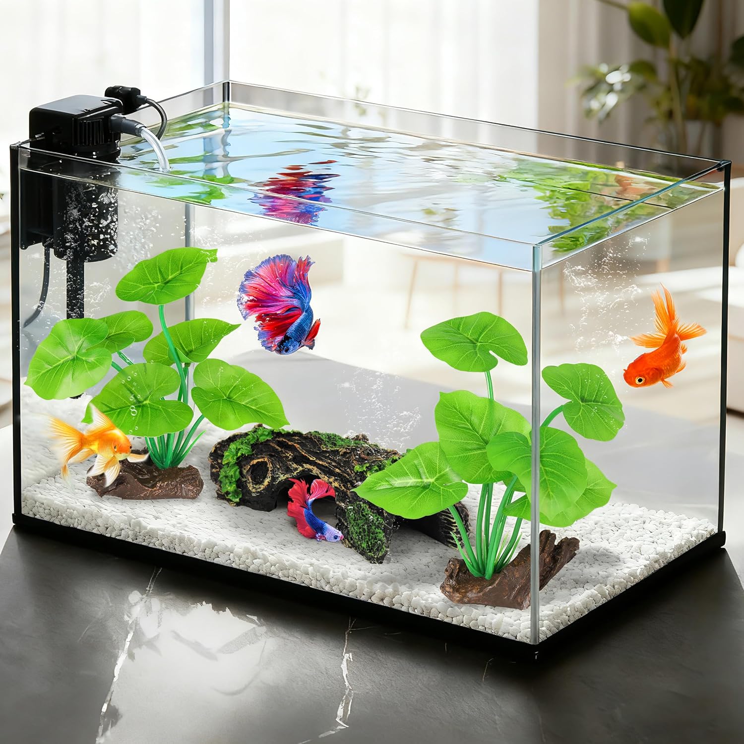 MyLifeUNIT Fish Tank Decor, Silk Aquarium Plants and Hollow Tree Trunk Decor for Betta, Goldfish, Turtle, Reptile Decoration - Image 2