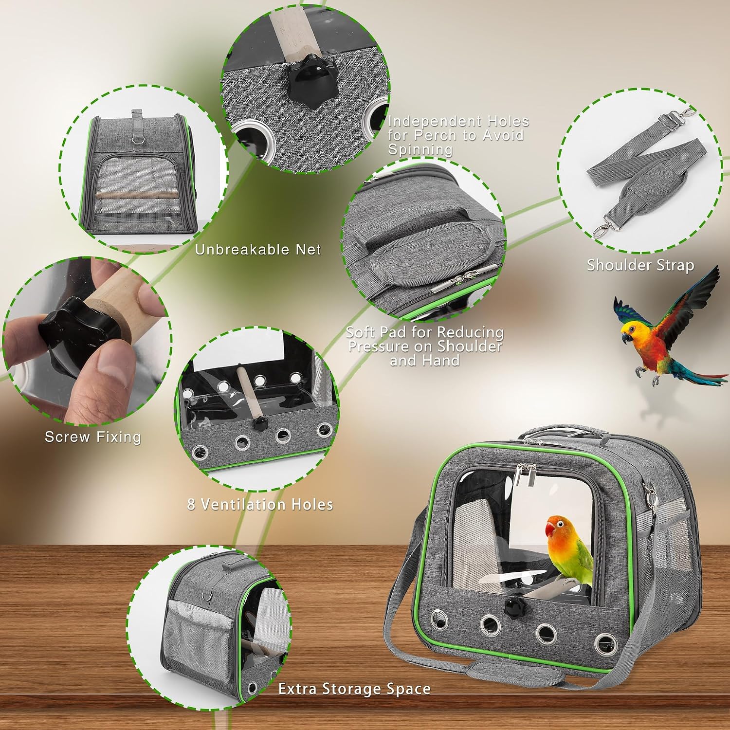 Upgraded Small Bird Carrier, Lightweight and Portable Travel Bird Cage with Stand and Easy Clean Tray, Parrot Parakeet Cockatiels Bird Travel Cage - Image 4