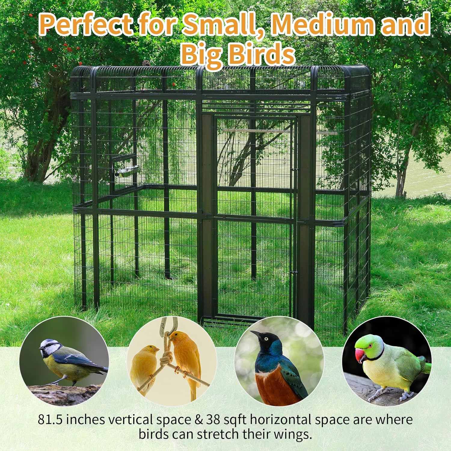 154" Heavy Duty Outdoor Walk-in Bird Cage - Carbon Crystal Board & Metal Aviary for Macaws, Budgies, Conures, Lovebirds & More - Spacious Flight Cage for Large & Small Birds - Image 4