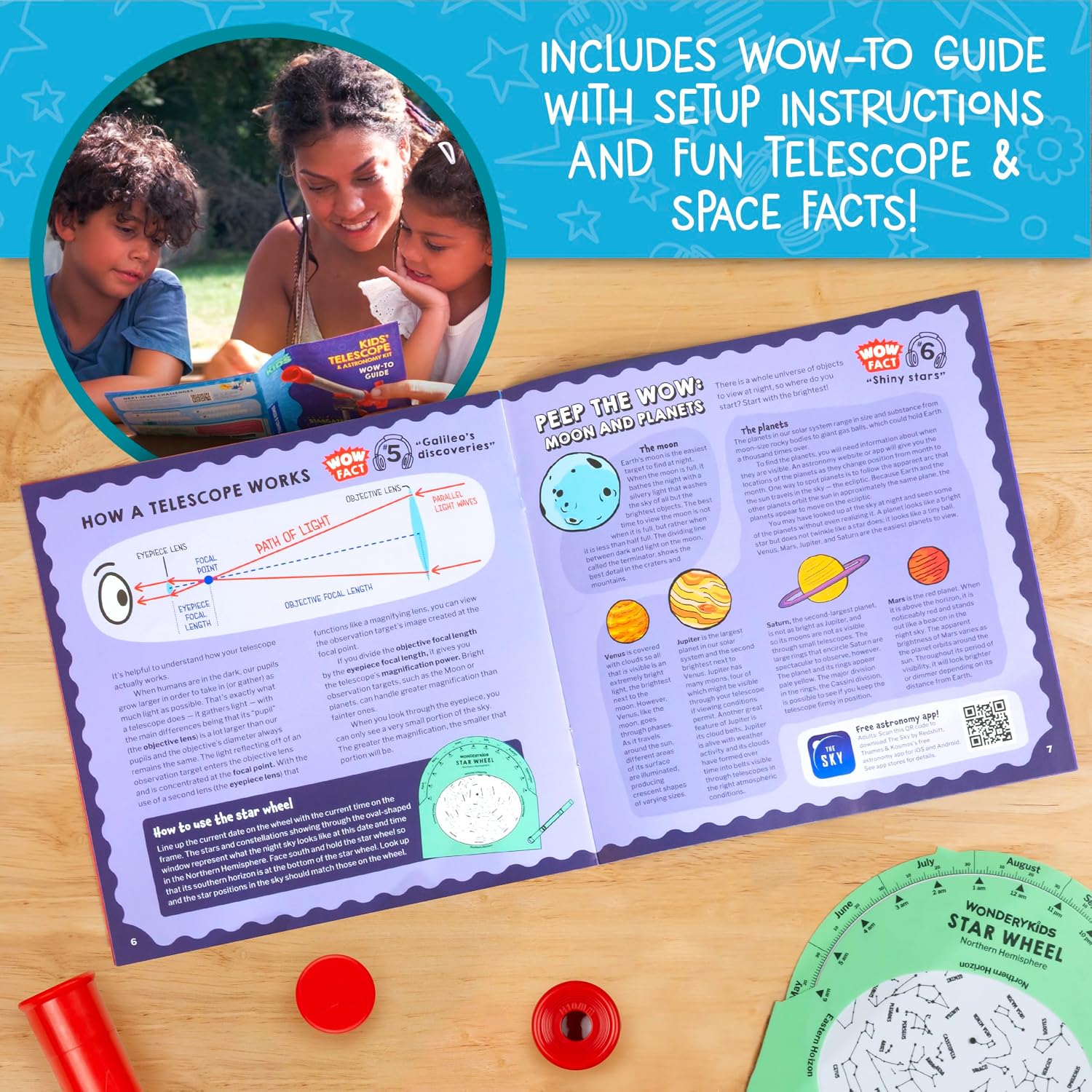 Wow in the World Kids’ Telescope & Astronomy Kit, 25x & 50x Magnification, Adjustable 48” Tripod, Includes Star Wheel & Companion Audio Content, Intro to Astronomy for Ages 6+ by Thames & Kosmos - Image 5