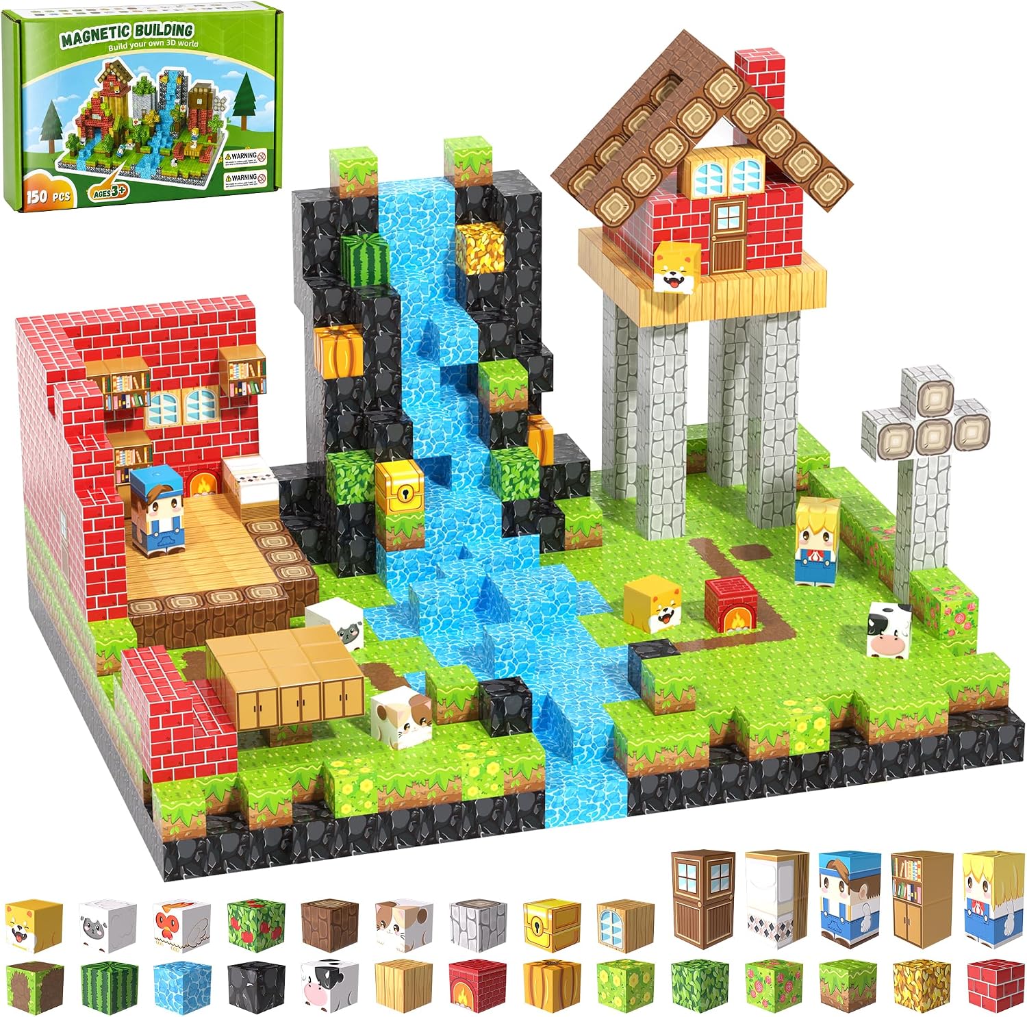150PCS Magnetic Blocks, Magnetic Building Blocks, 0.63in Magnetic Building | STEM Game Stacking Toys for Kids, Birthday Gifts for Boys and Girls Age 3+ Years Old