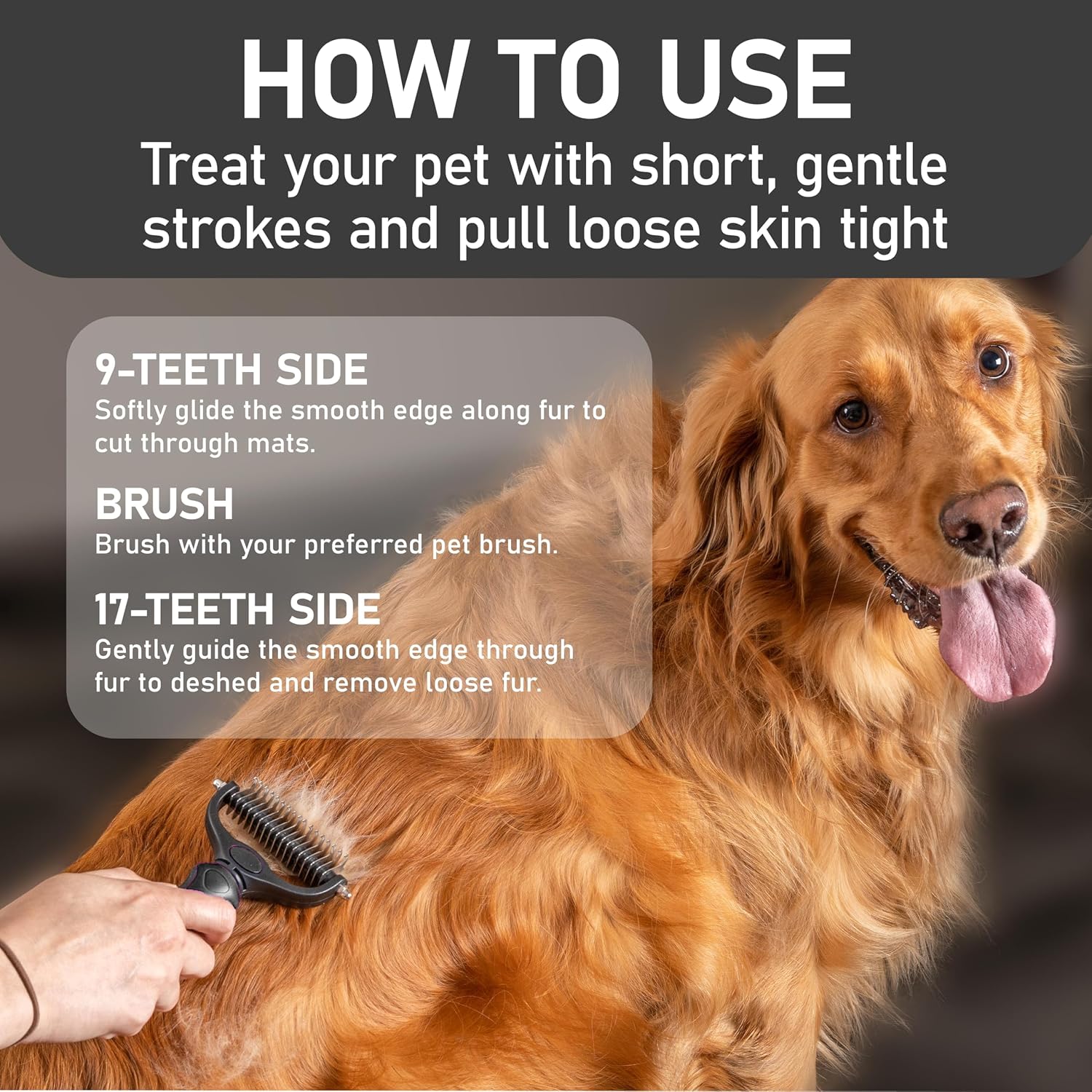 Maxpower Planet Hair Brush - Double Sided Shedding, Dematting Undercoat Rake for Dogs and Cats, Extra Wide Dog Grooming Brush, Reduce Shedding by 95%, Black - Image 5