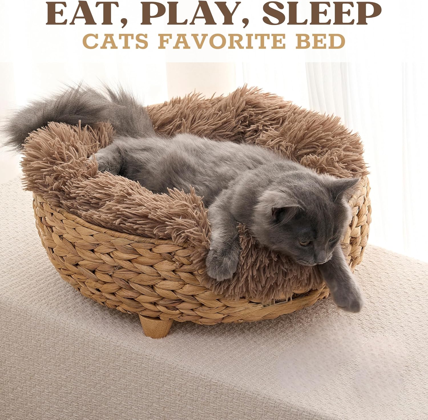 Cat Luxury Cat Bed for Indoor Cats, Plush Furniture for Comfort and Relaxation, Soft Covered Nest for Cats, Washable Warm Design with Modern Zen Style - Image 7