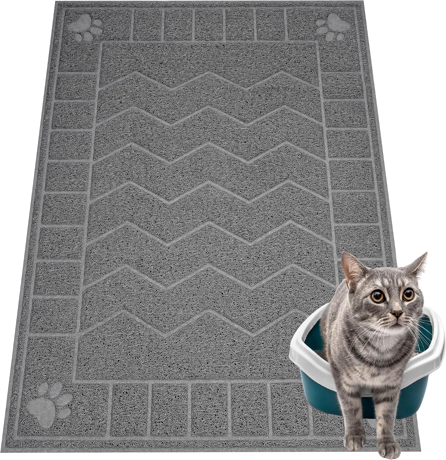 Cat Litter Box Mat, 35" x 24" Large Kitty Litter Trapping Mat Keep Floor Clean, Litter Box Mat Scatter Control, Waterproof, Easy to Clean, Durable Large Size Litter Mats for Floor