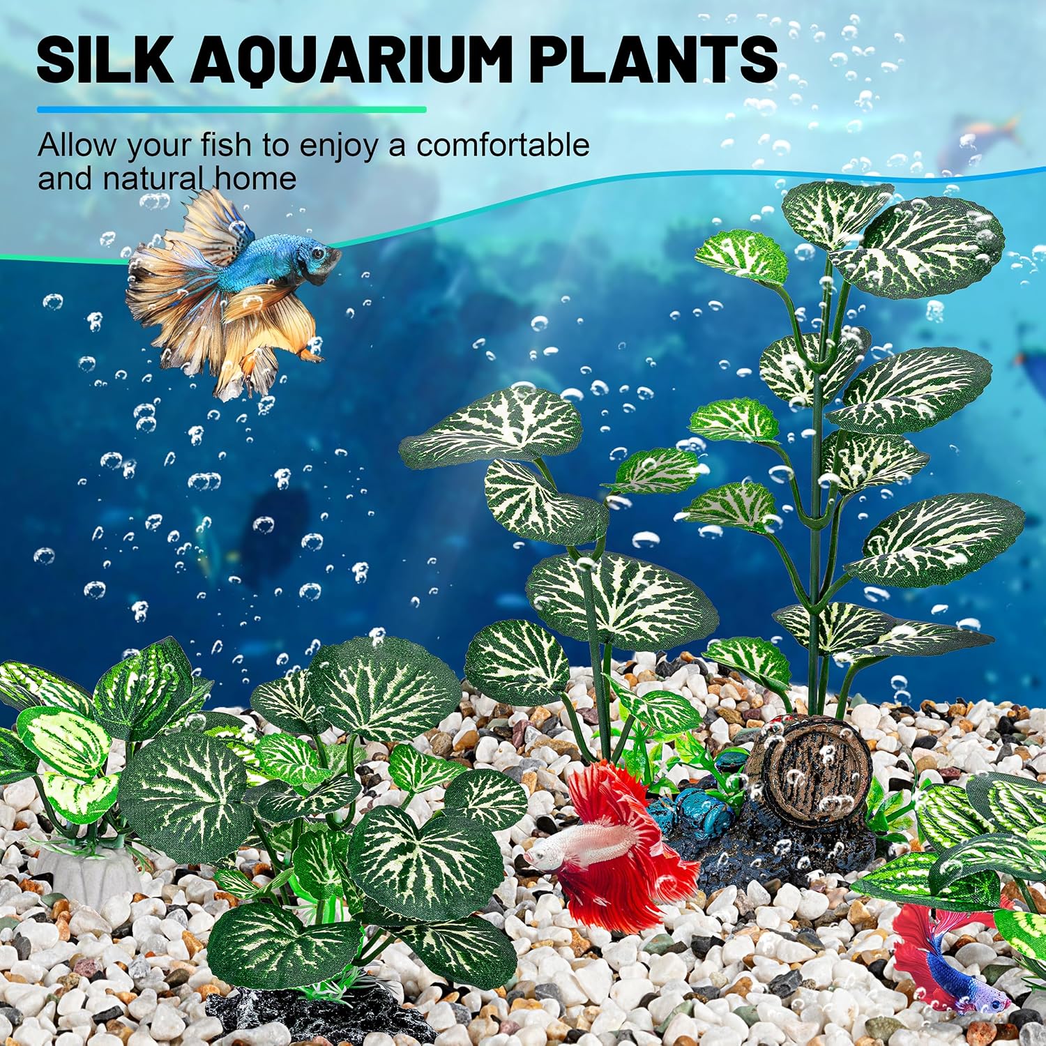 MyLifeUNIT Betta Fish Tank Decor Plants, 10 Pack Silk Aquarium Plants for Fish Tank Decorations, Betta Fish Leaf Pad for Sleeping Resting Hiding Playing - Image 2