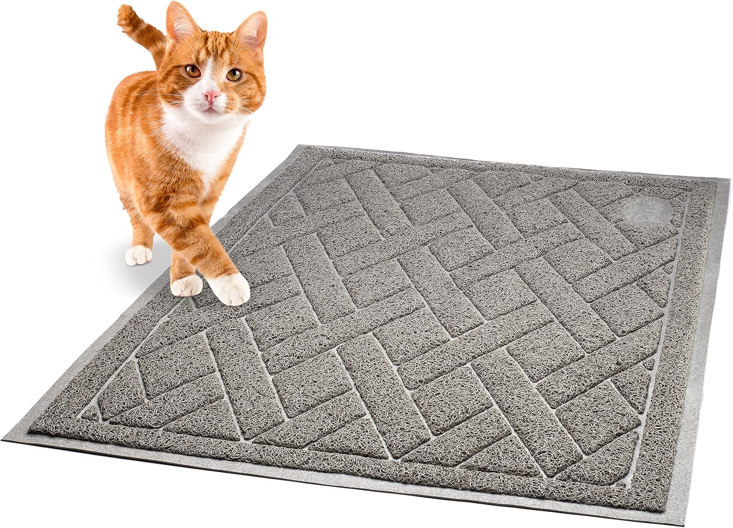Pawkin Cat Litter Mat, Patented Design with Litter Lock Mesh, Extra Large, Durable, Easy to Clean, Soft, Fits Under Litter Box, Litter Free Floors, Gray - Image 2