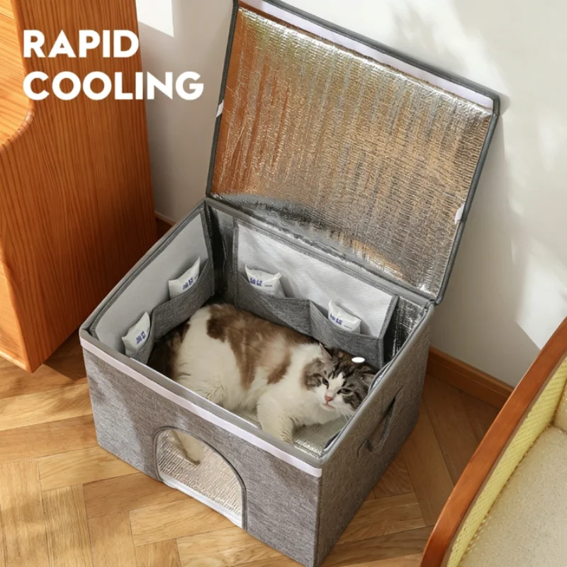 Summer Cool Cat Nest Portable Foldable Pet Cooling House with Homemade Ice Bag Air Conditioning for Cats
