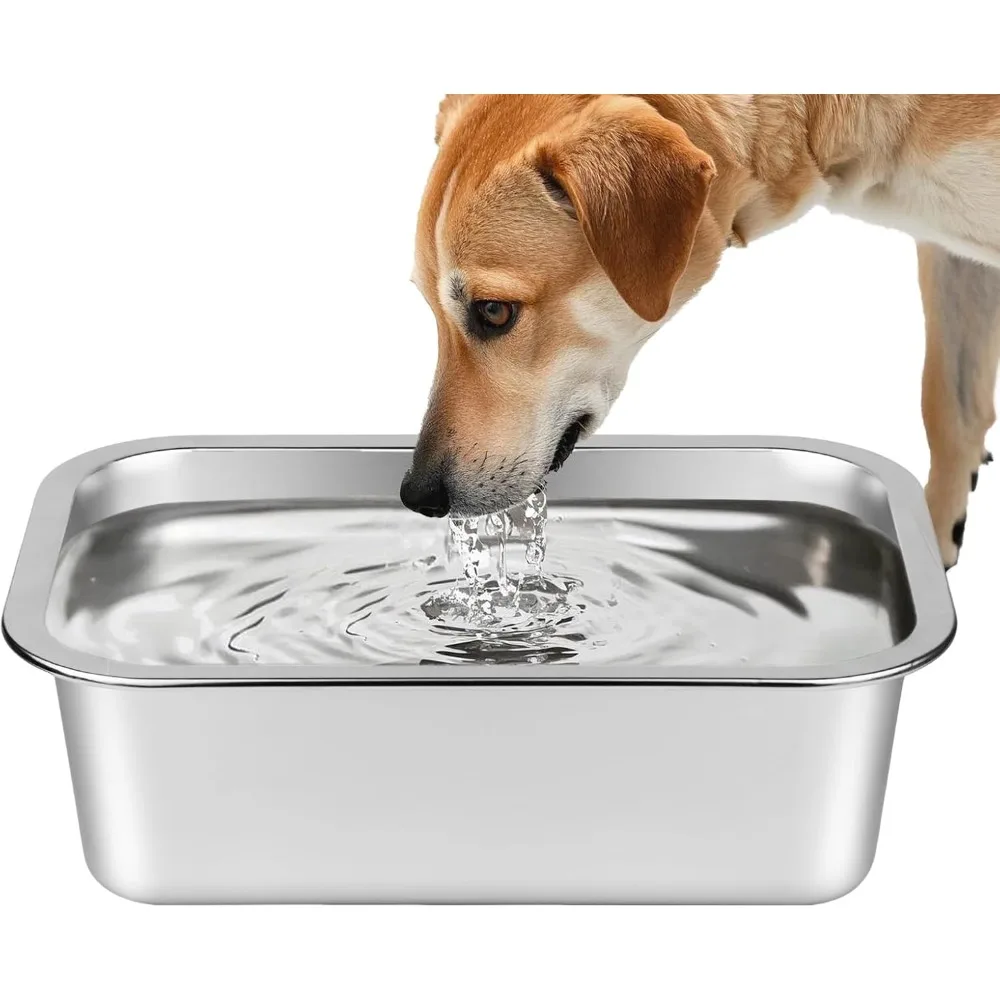 Stainless Steel 1.25 Gallons Large Dog Water Bowl, Metal Pet Dog Water & Food Bowl No Spilling, Outdoor Feeder Dish Plate for Cat, Big, Extra Large Pet