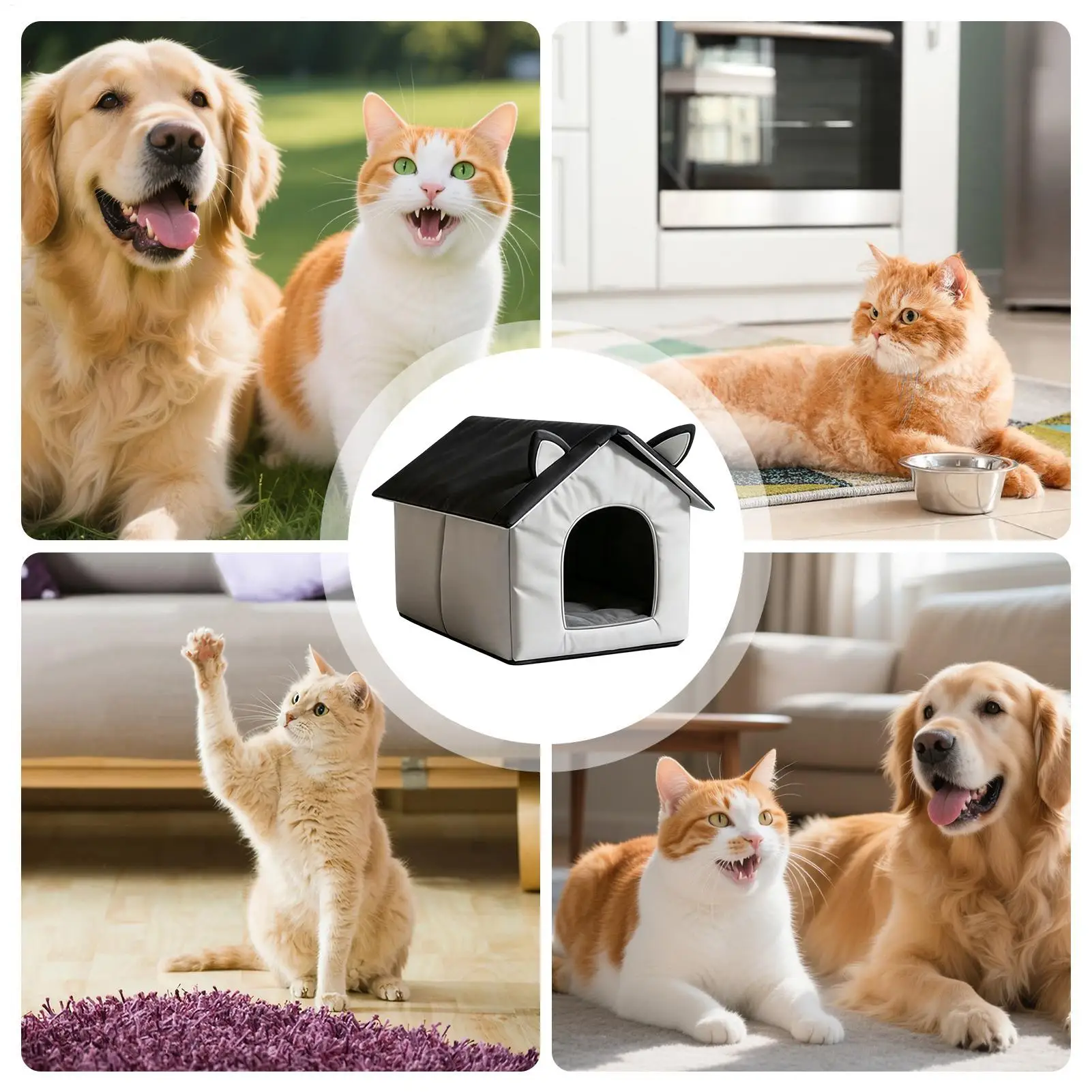 Cooling Dog House with 8 Ice Packs Waterproof Foldable Portable Bed Small Dog House for Puppy Kitten Summer Indoor Sleeping Rest