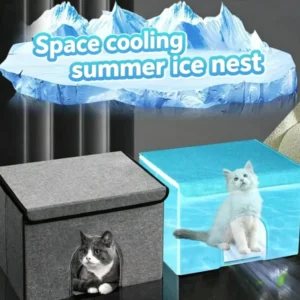 Summer Cool Cat Nest Portable Foldable Pet Cooling House with Homemade Ice Bag Air Conditioning for Cats
