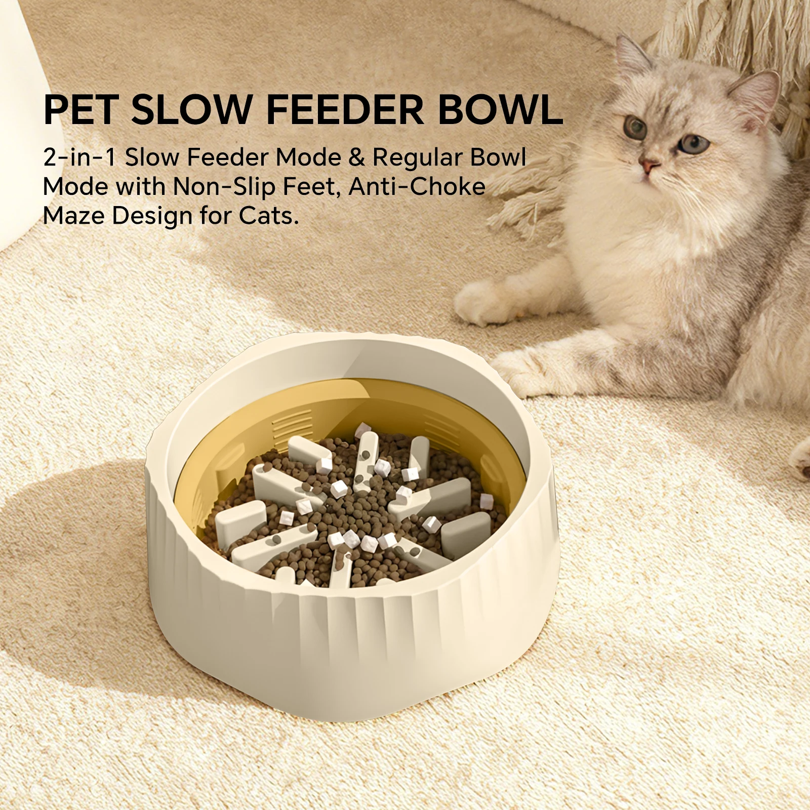 2-in-1 Convertible Slow Feeder Dog Bowl, Dual Modes Slow & Regular Feeding Anti-Bloat Interactive Puzzle Bowl, Non-Slip Pet Bowl for Dogs Cats Puppies Small Medium Large Breeds