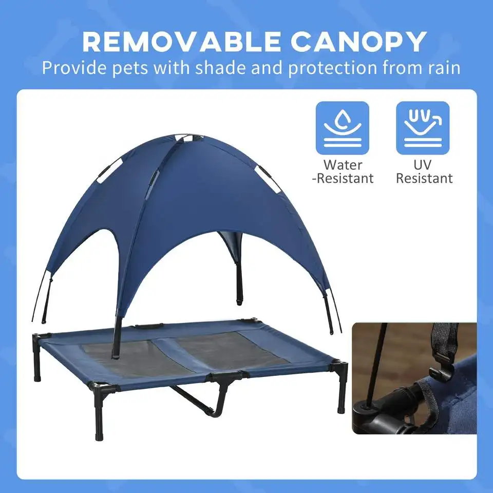 Elevated Dog Bed with Canopy Breathable Cooling Pet Cot Raised Outdoor Indoor Bed for Medium Dogs