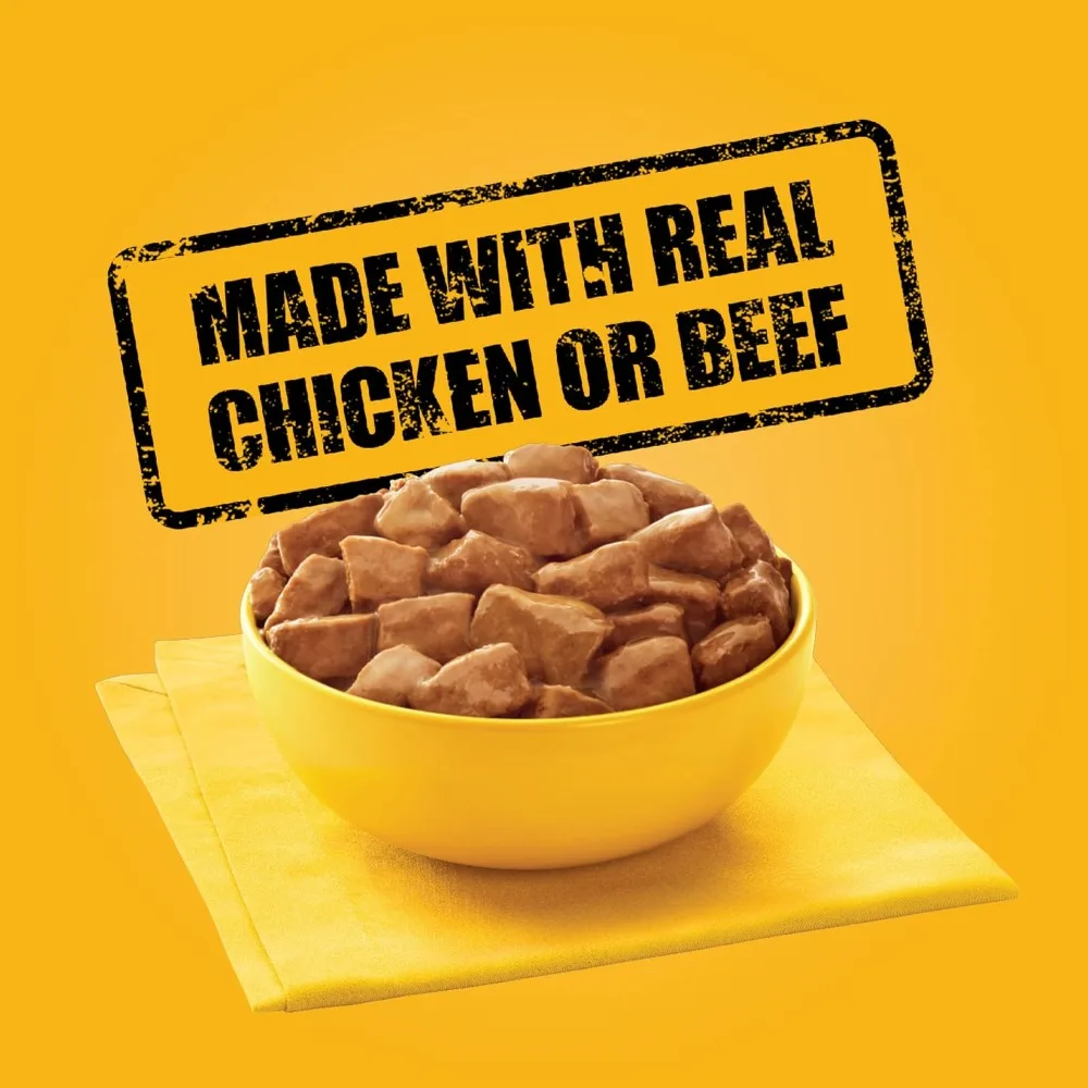 Moist Soft Puppy Wet Dog Food Variety Pack 8 Pouches Tender Beef Chicken Liver Flavor Grain-Free Small Bite Easy Digestion for Puppies