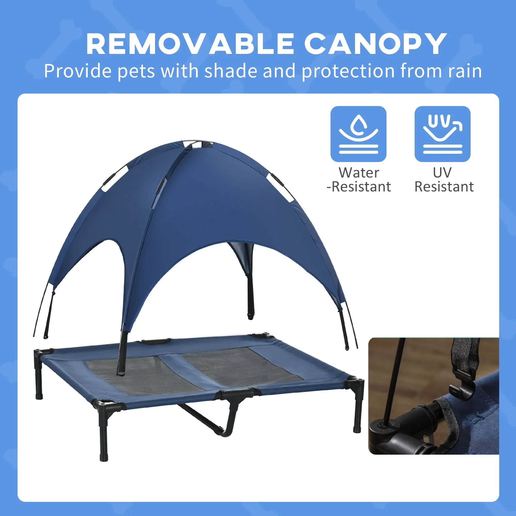 Elevated Dog Bed with Canopy Breathable Cooling Pet Cot Raised Outdoor Indoor Bed for Medium Dogs