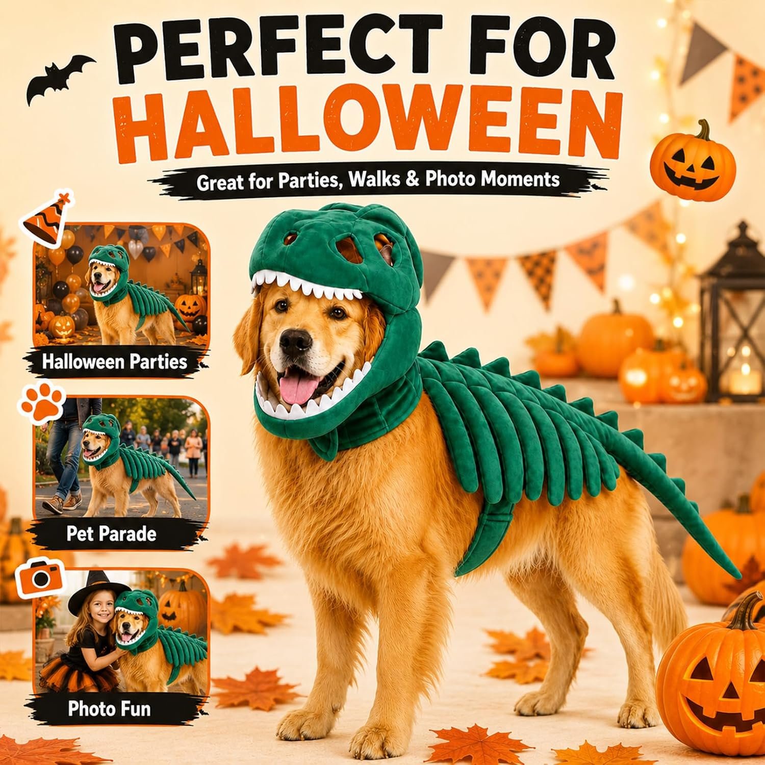 Dog Dinosaur Costume, Dog Halloween Costumes with Dinosaur Skeleton Design (Black,80cm/31.5in(M Dog)) - Image 4