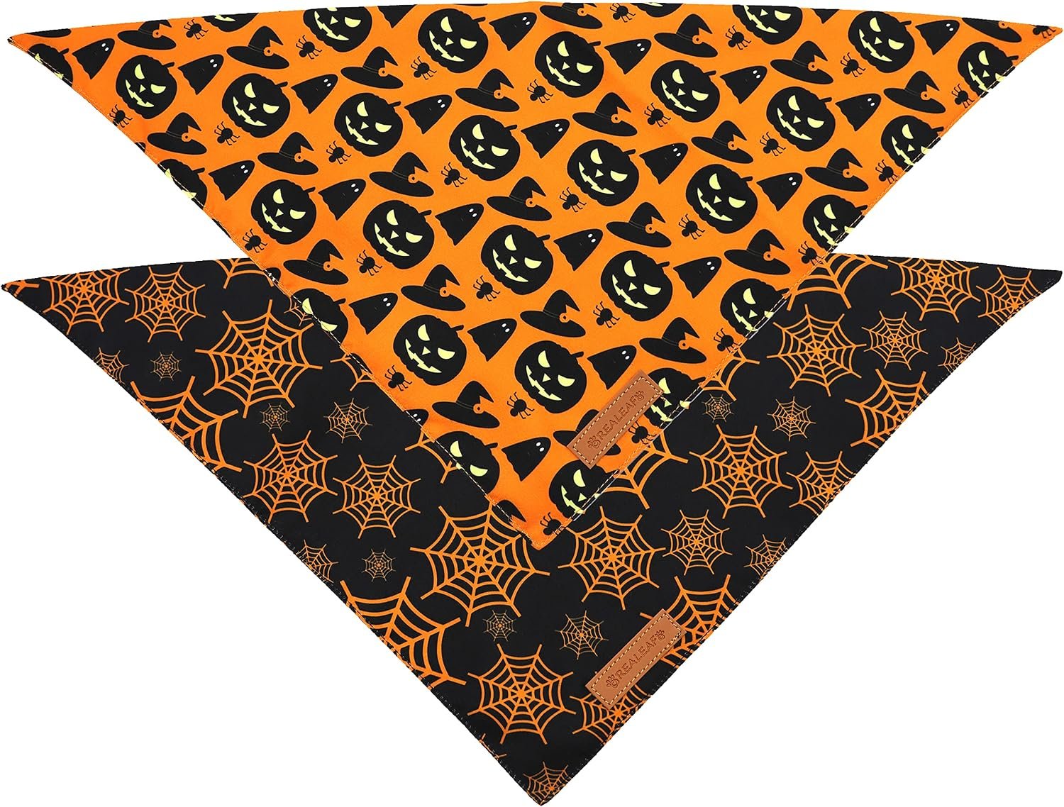Realeaf Halloween Dog Bandanas 2 Pack, Pumpkin and Spider Web Bibs, Triangle Reversible Fall Pet Scarf, Premium Durable Fabric, Adjustable Fit (X-Large) - Image 3