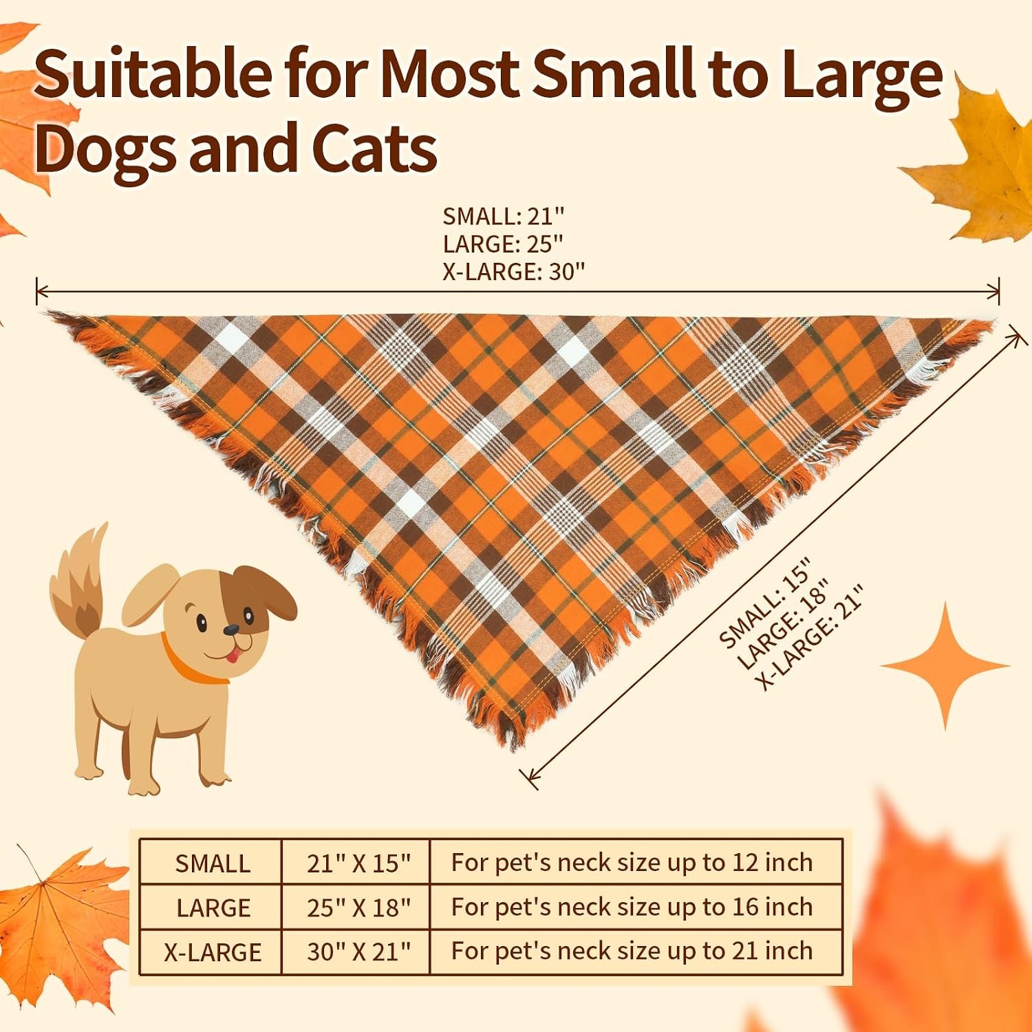 Viretec Fall Dog Bandana, Thanksgiving Autumn Dog Bandana Orange Plaid Pet Scarf for Boy and Girl, Seasonal Holiday Reversible Triangle Bibs for Medium Large Dogs and Cats - Image 2