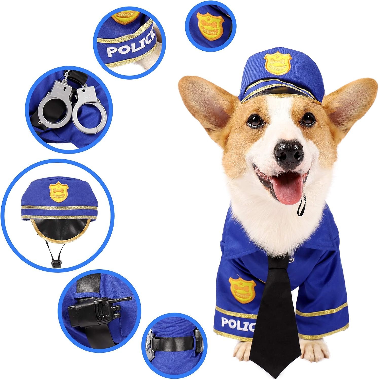 Spooktacular Creations Halloween Dog Pet Police Costume Shirt with Belt, Handcuffs, Walkie Talkie for Halloween Dress-up Party, Role Play, Carnival Cosplay, Holiday Decorations Clothes (Small) - Image 4