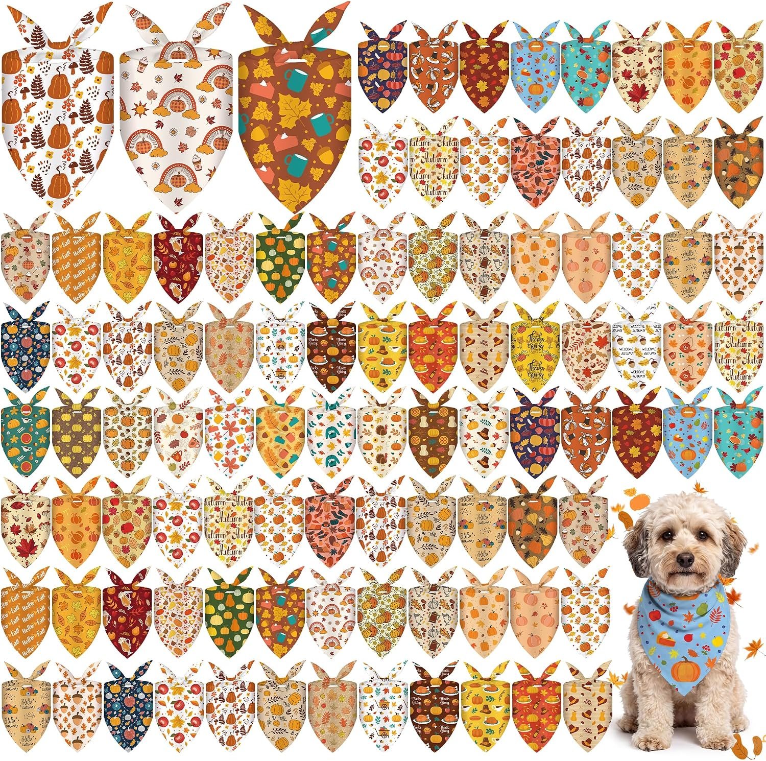 100 Pcs Fall Dog Bandanas Bulk Than...