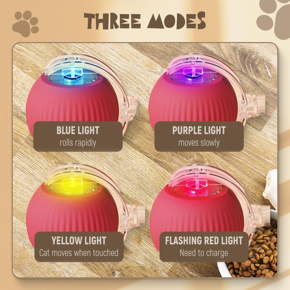 Interactive Rolling Dog Ball, 2027 New Self-Rolling Dog Toy and Interactive Cat Toy, Automatic Moving Pet Ball, 360° Intelligent Automatic Rolling Ball Toy, Electric Dog Ball/Cat Toy (Red) - Image 3