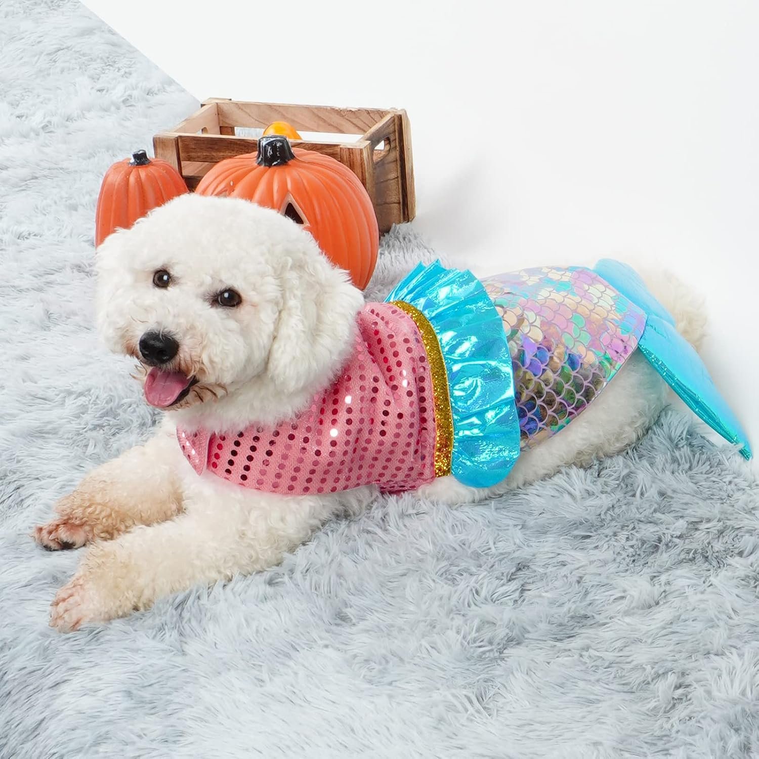 cyeollo Mermaid Dog Halloween Costumes for Large Dogs Pet Outfit, XL - Image 2