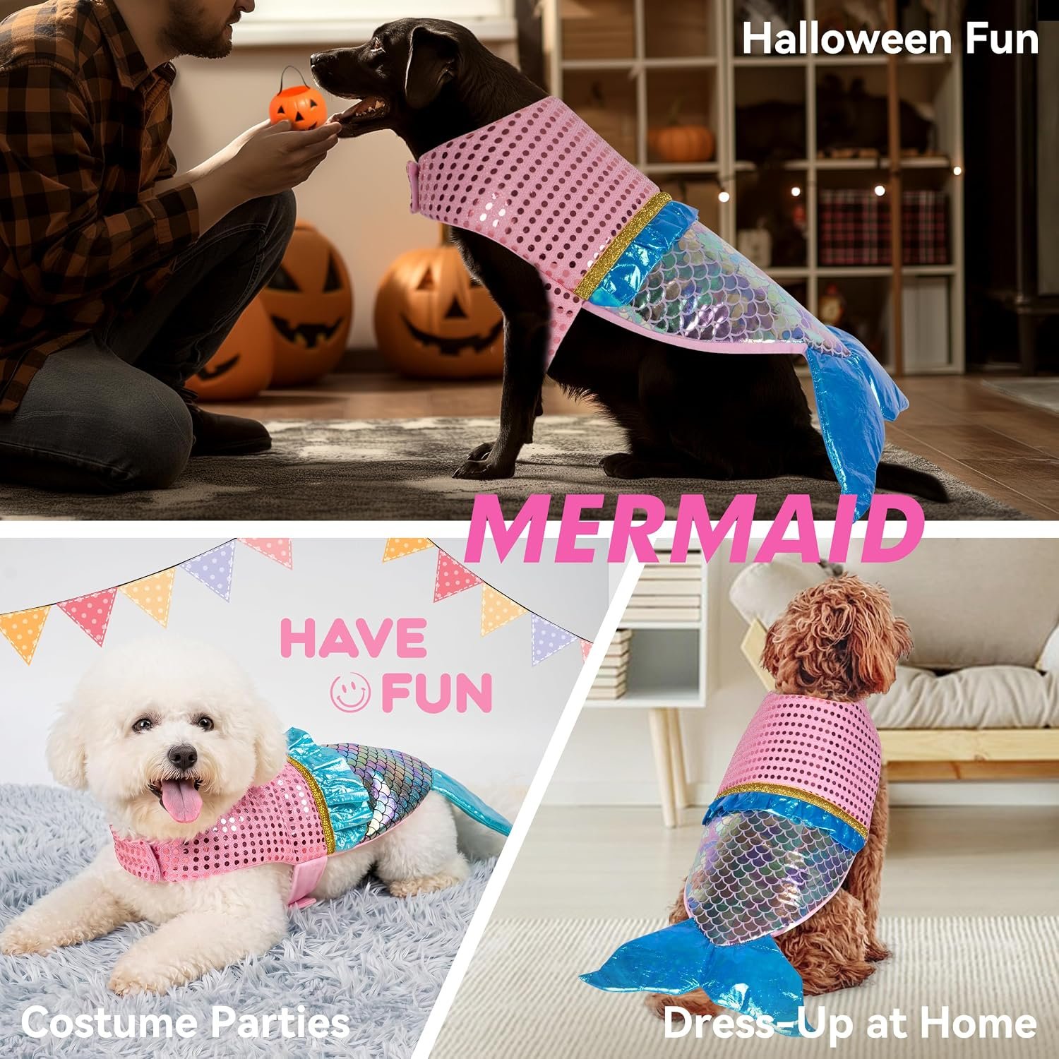cyeollo Mermaid Dog Halloween Costumes for Large Dogs Pet Outfit, XL - Image 3