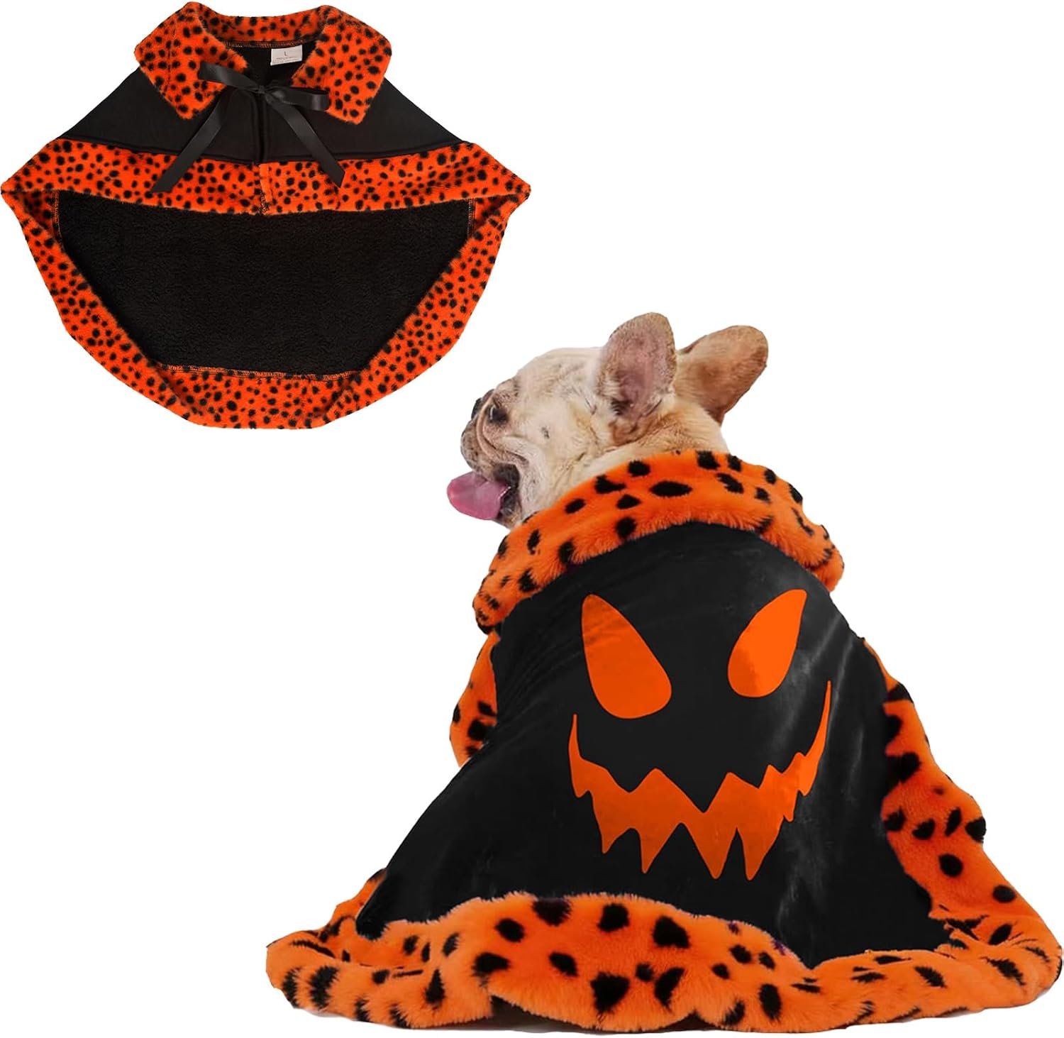 Dog Halloween Costumes, Small Dog Velvet Cloak, with Cute Halloween Pattern Funny Cape for Small Puppy and Kitten Cosplay Party.(Orange Medium) - Image 2