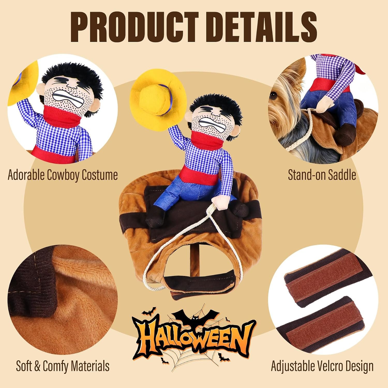 Dog Halloween Costumes, Funny Dog Cowboy Rider Costume, Adjustable Pet Halloween Cosplay Costume for Small Medium Large X-Large Dogs (XX-Large) - Image 5