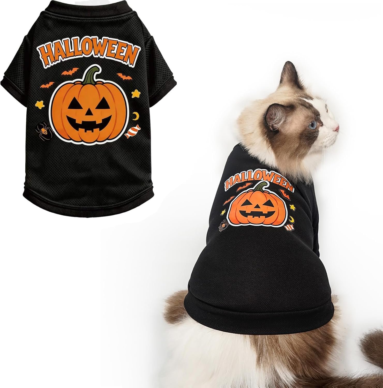 Pet Halloween T-Shirt Dog Costumes, Breathable Clothes Stretchable Shirt for Puupy or Kitten.(Orange X-Large) - Image 2
