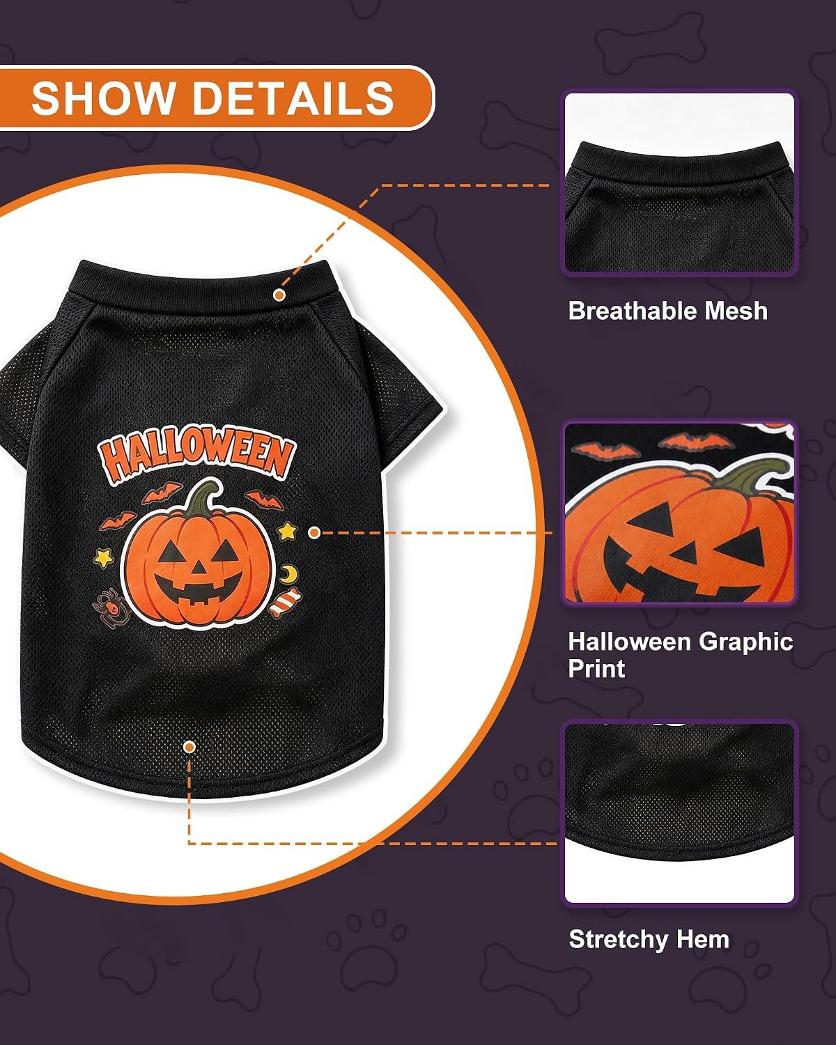 Pet Halloween T-Shirt Dog Costumes, Breathable Clothes Stretchable Shirt for Puupy or Kitten.(Orange X-Large) - Image 6