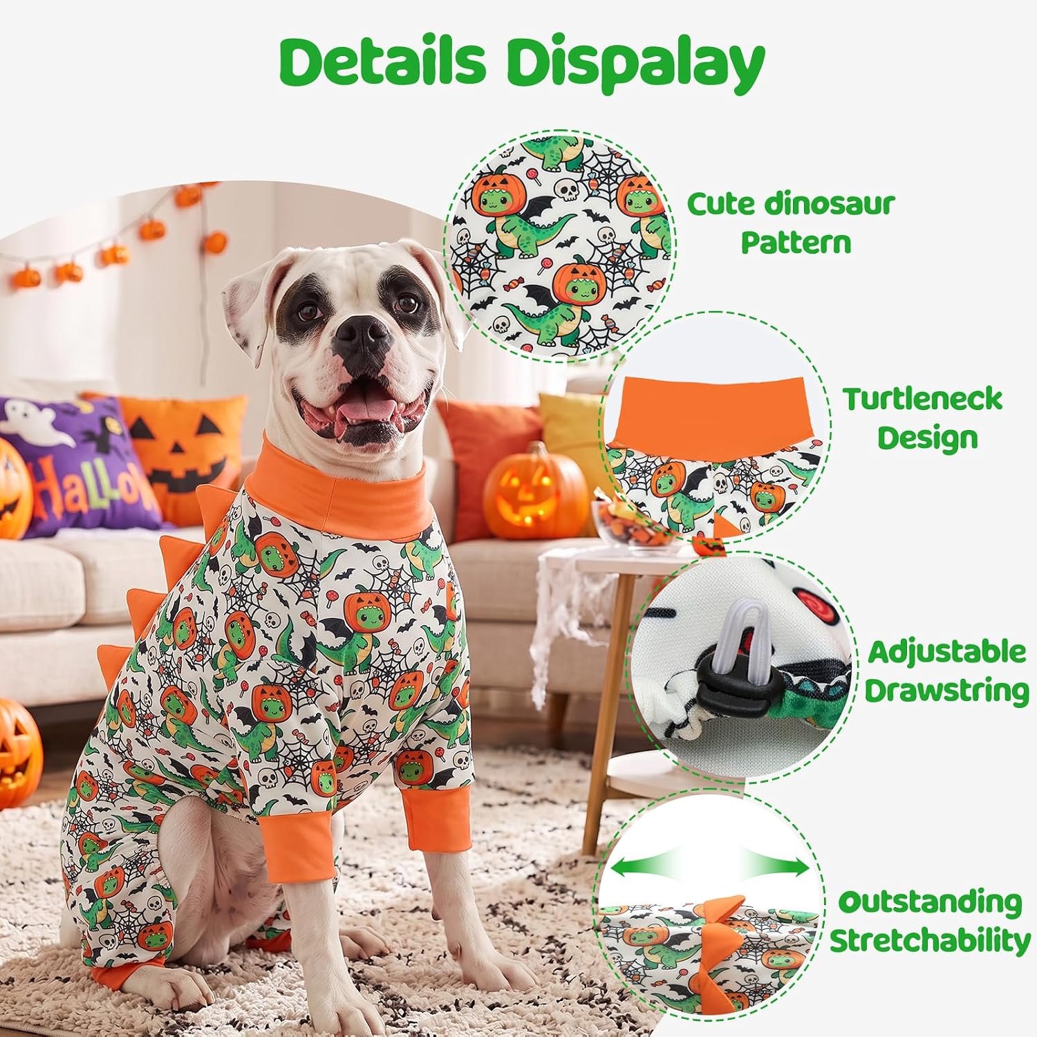 Halloween Dinosaur Dog Pajamas Large Size, Big Dog Onesie Clothes, Anti Shedding and Licking, Post Surgery Recovery Pet Pjs, Cotton Soft Material Stretchable Pet Pajamas U-COSP10XXL - Image 2