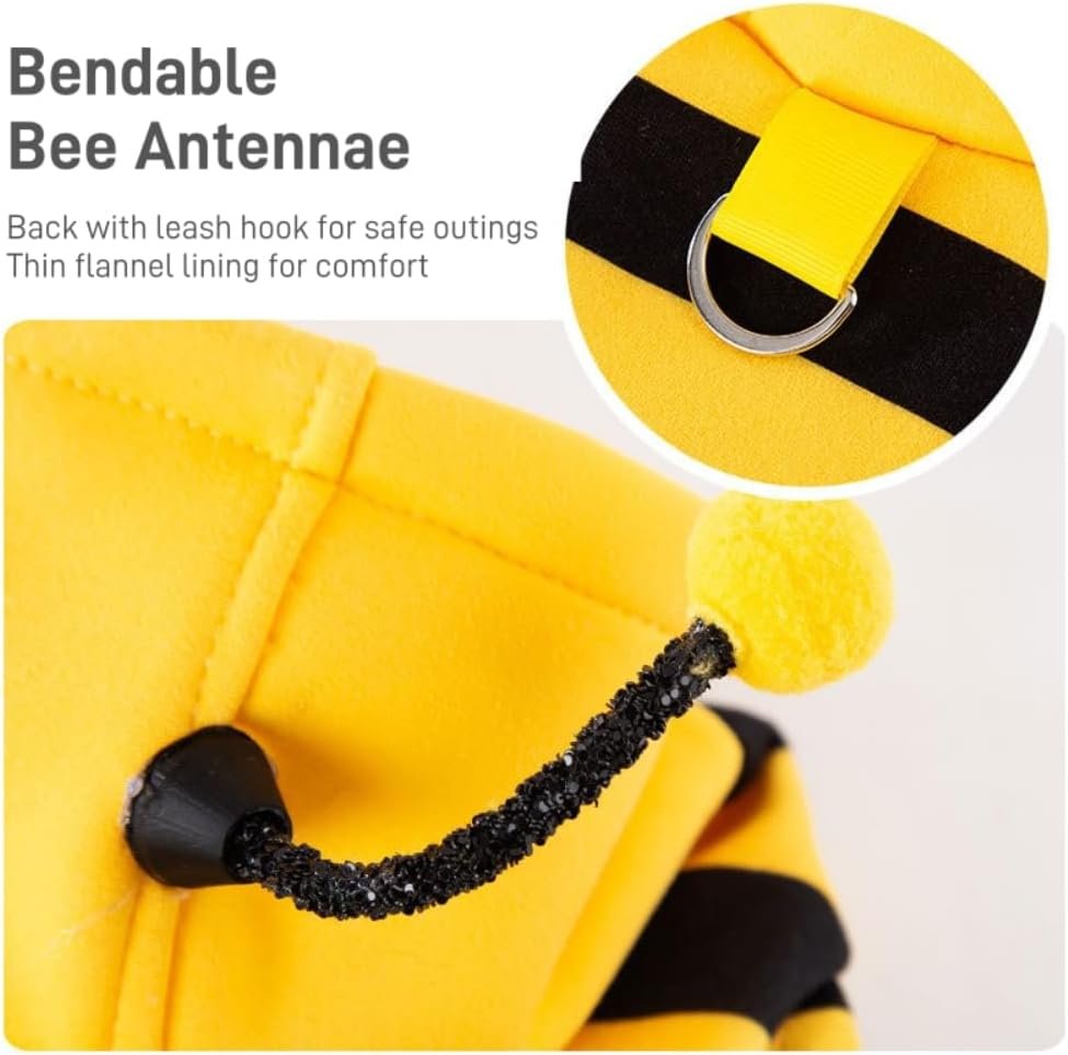 Selena Cat Bee Antennae Costume Hoodies Cute Bee Stripes Dog Kitten Puppy Pet Apparel (X-Small,Yellow&Black) - Image 2