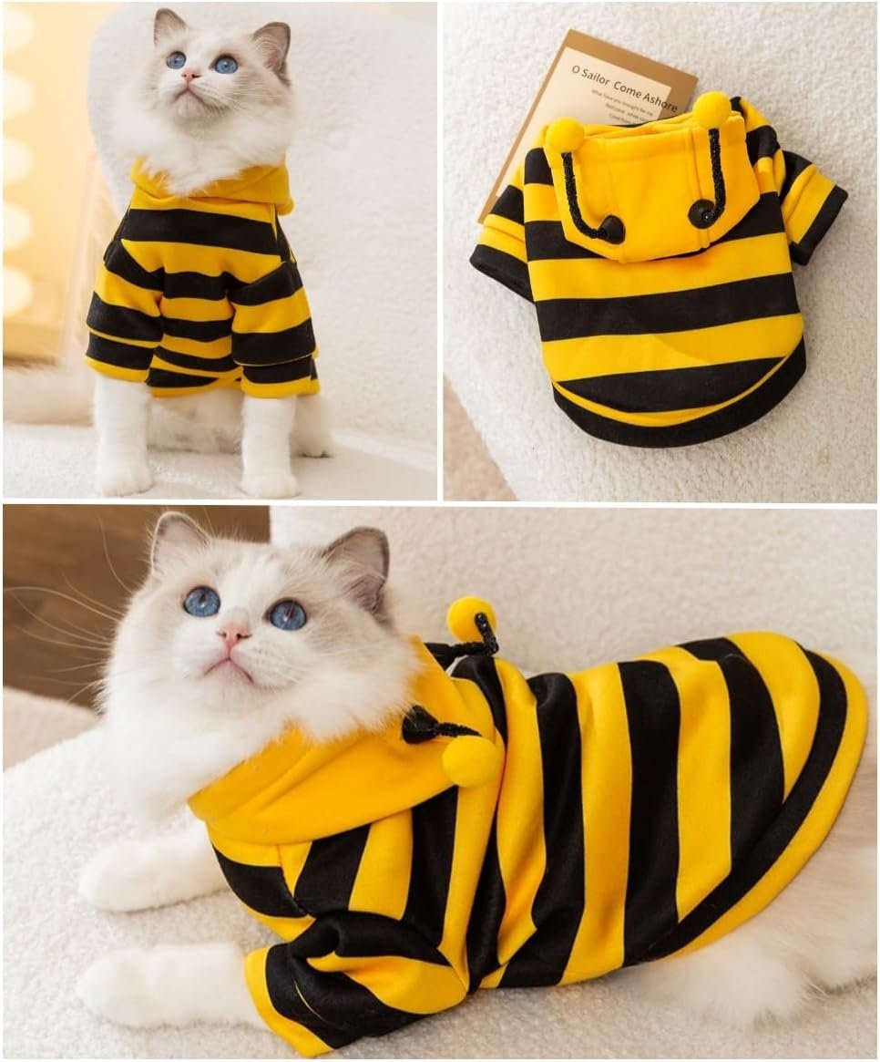 Selena Cat Bee Antennae Costume Hoodies Cute Bee Stripes Dog Kitten Puppy Pet Apparel (X-Small,Yellow&Black) - Image 4